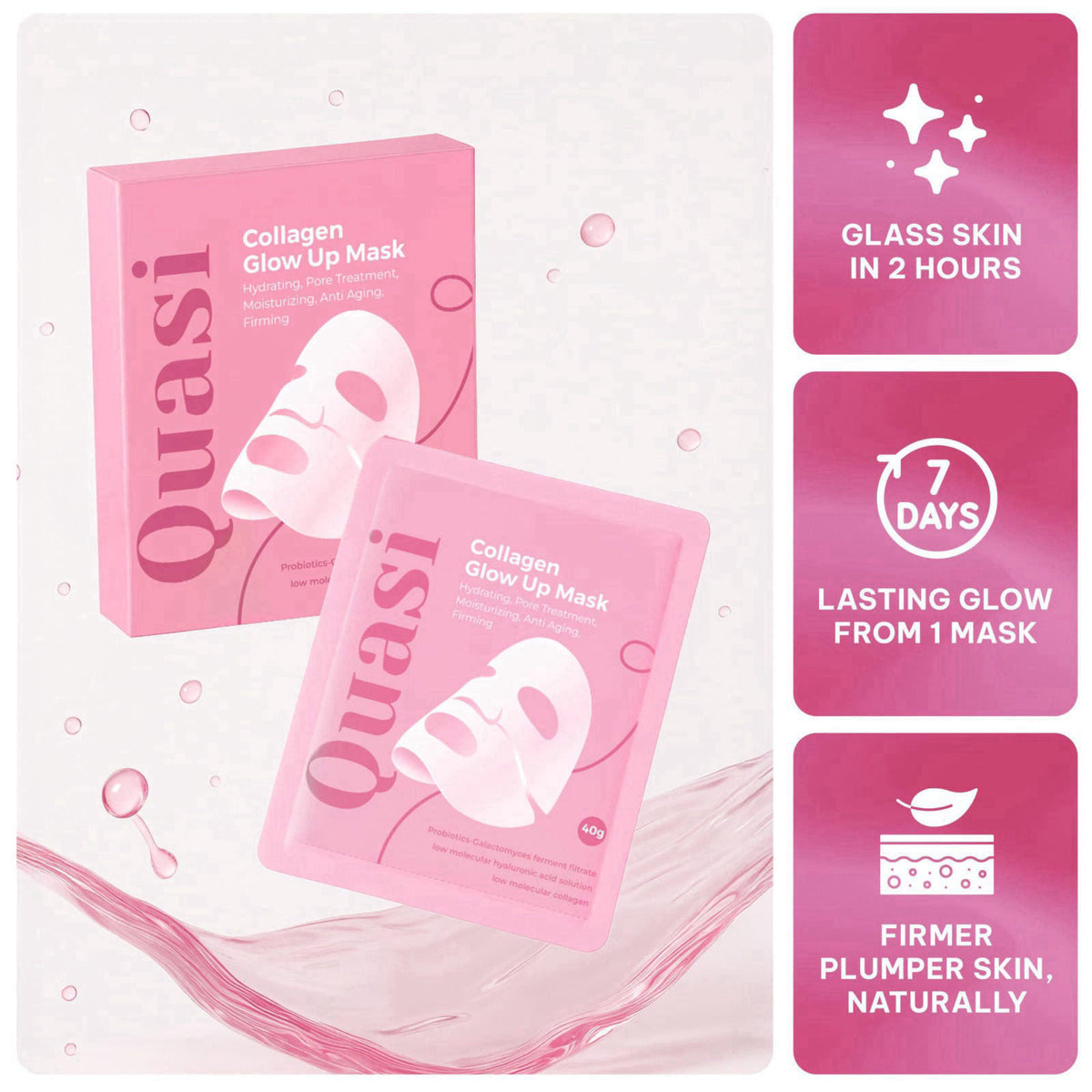 Quasi Bio-Collagen Face Mask Overnight – Hydrating Korean Sheet Mask – Niacinamide & Low Molecular Collagen – Firming & 