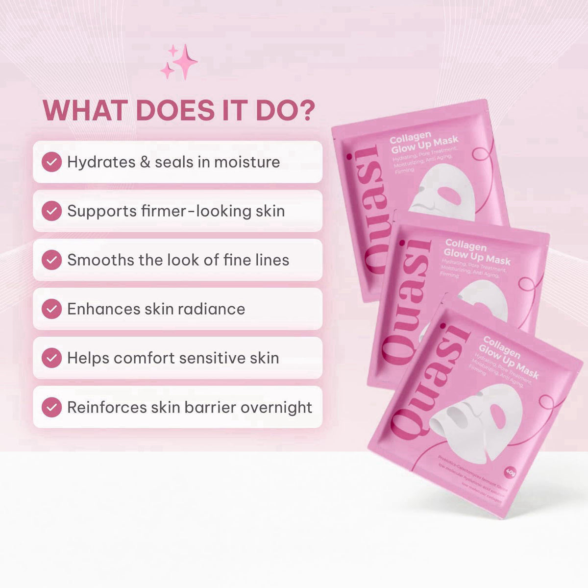 Quasi Bio-Collagen Face Mask Overnight – Hydrating Korean Sheet Mask – Niacinamide & Low Molecular Collagen – Firming & 