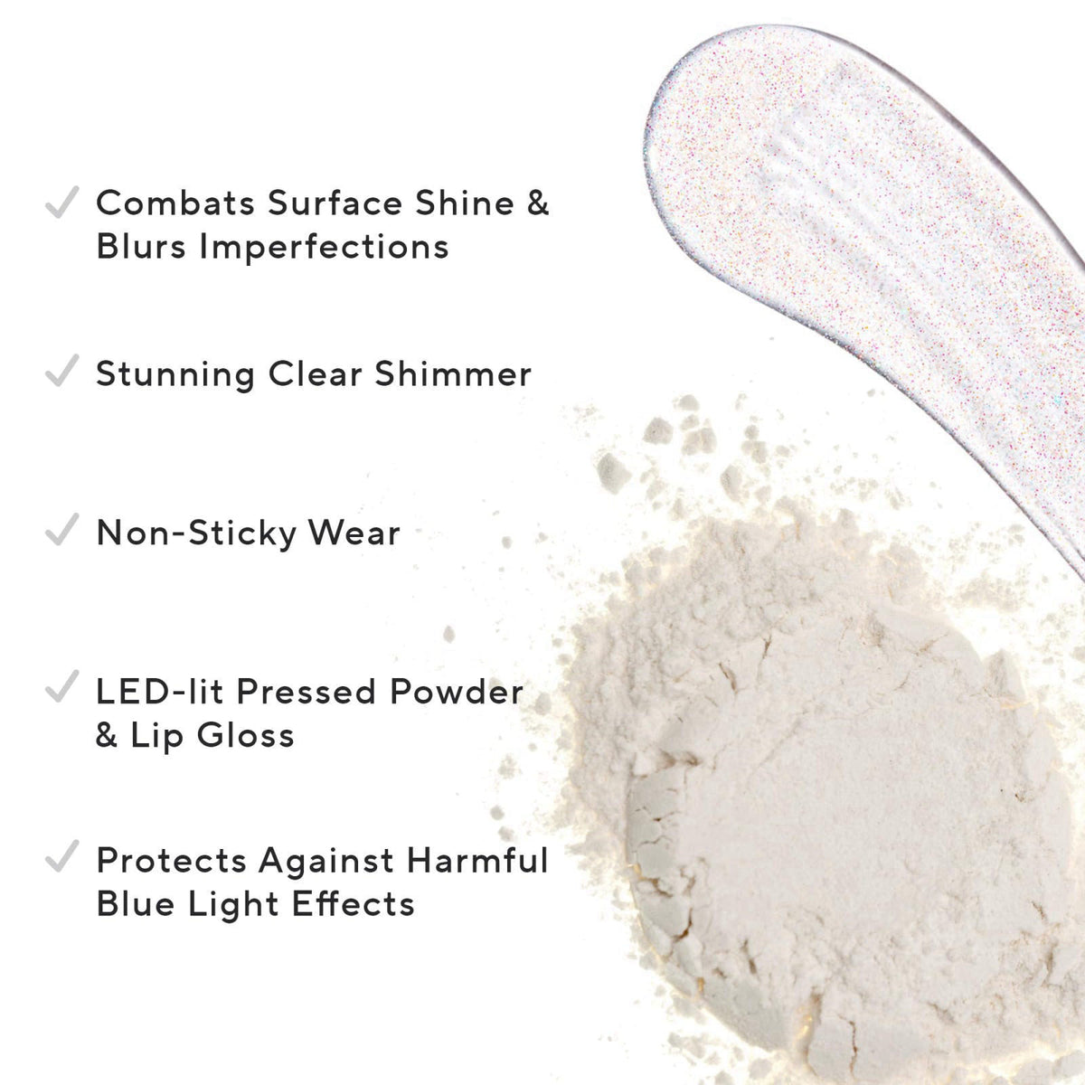 Mirabella Glow Duo, LED Lit Lip Gloss & Hyaluronic Pressed Powder Gift Set - Universal Pressed Powder with LED Light & M