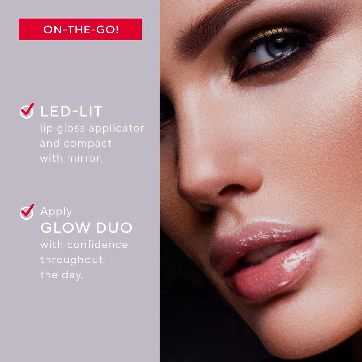 Mirabella Glow Duo, LED Lit Lip Gloss & Hyaluronic Pressed Powder Gift Set - Universal Pressed Powder with LED Light & M
