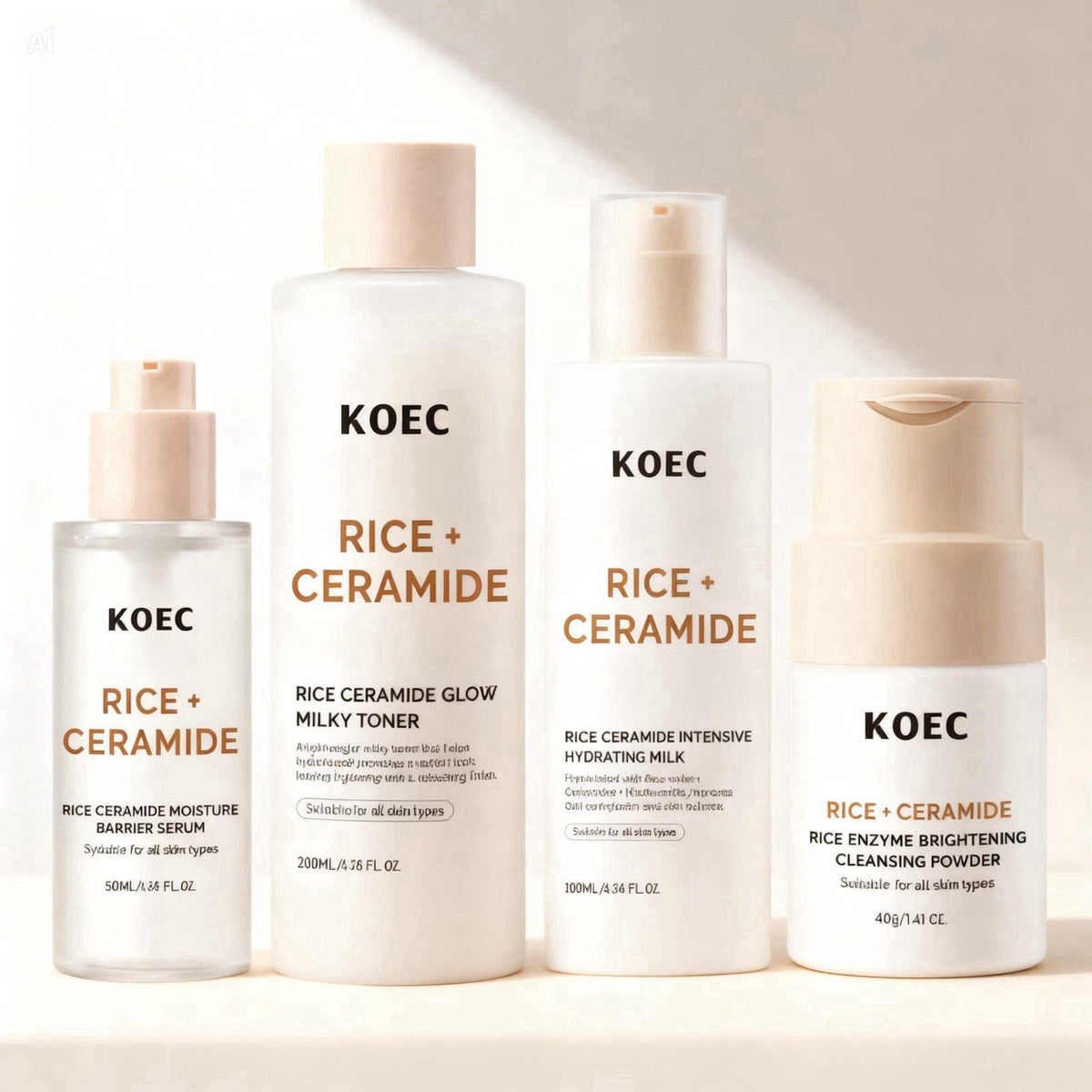 BEAUTIVANA Rice Korean Skincare Set, 4-Step Routine with Face Wash, Toner Mist, Hyaluronic Acid Serum & Moisturizing Cre