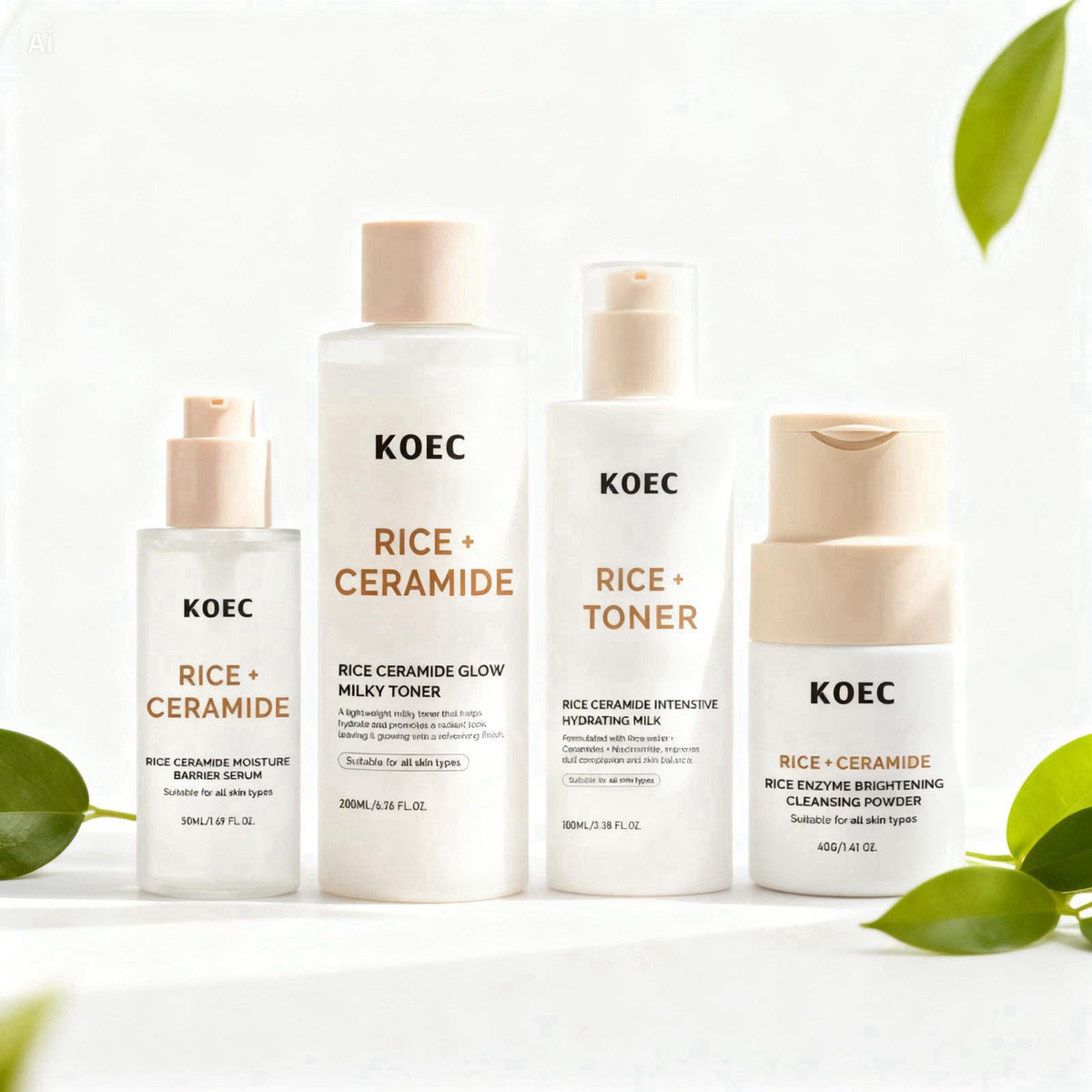 BEAUTIVANA Rice Korean Skincare Set, 4-Step Routine with Face Wash, Toner Mist, Hyaluronic Acid Serum & Moisturizing Cre