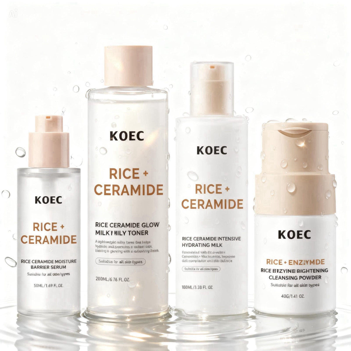 BEAUTIVANA Rice Korean Skincare Set, 4-Step Routine with Face Wash, Toner Mist, Hyaluronic Acid Serum & Moisturizing Cre