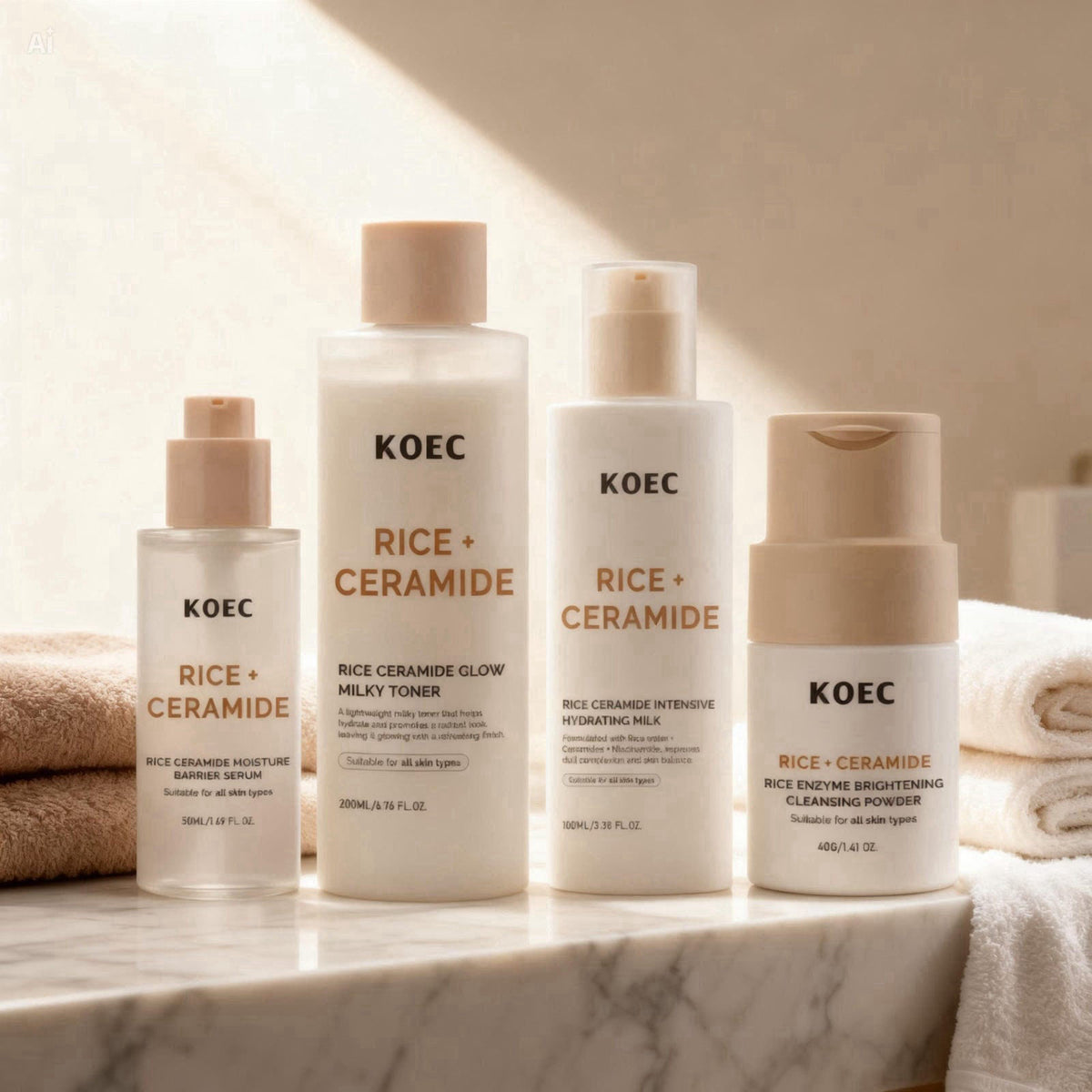 BEAUTIVANA Rice Korean Skincare Set, 4-Step Routine with Face Wash, Toner Mist, Hyaluronic Acid Serum & Moisturizing Cre