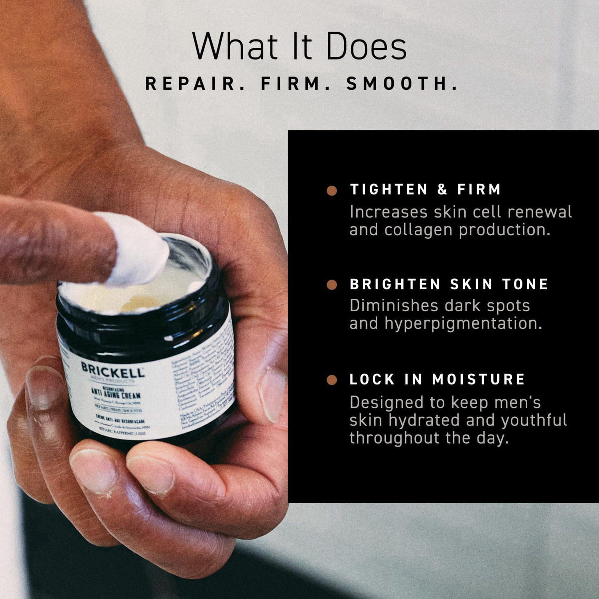 Brickell Men's Products Resurfacing Anti-Aging Face Cream For Men, Face Moisturizer For Wrinkles, With Vitamin C, Jojoba