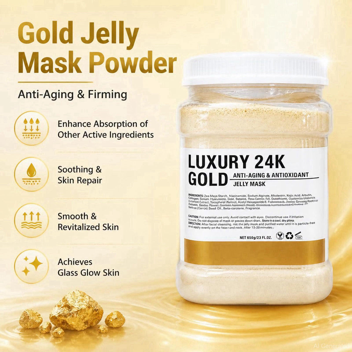 YMEYFAN Jelly Mask for Facials Professional, 24K Gold Peel Off Jelly Face Mask Powder, Deep Hydrating Moisturizing Facia