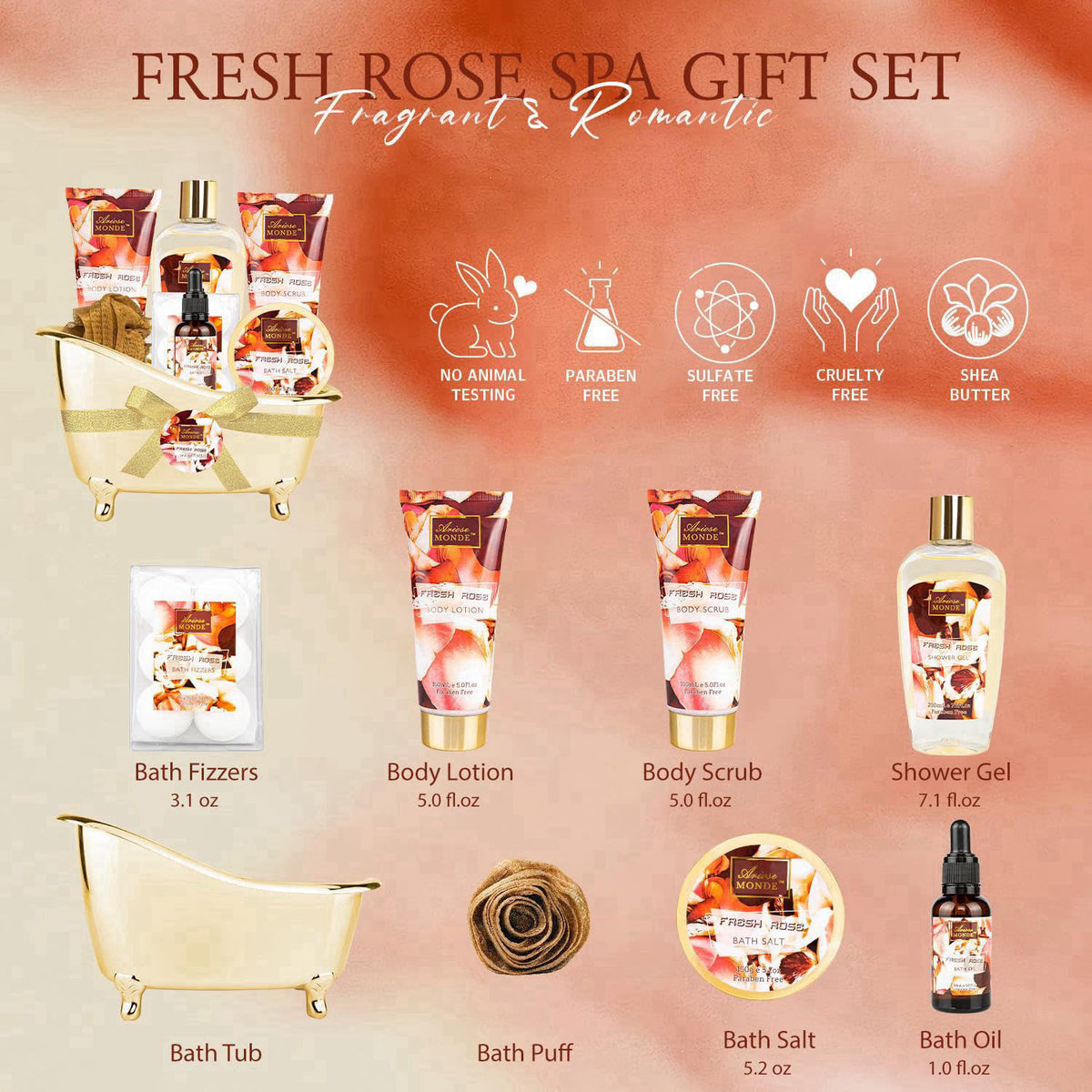 ArioseMonde Spa Gift Set for Women, 8pc Fresh Rose Relaxing Bath Set for Women Gift – close-up detail