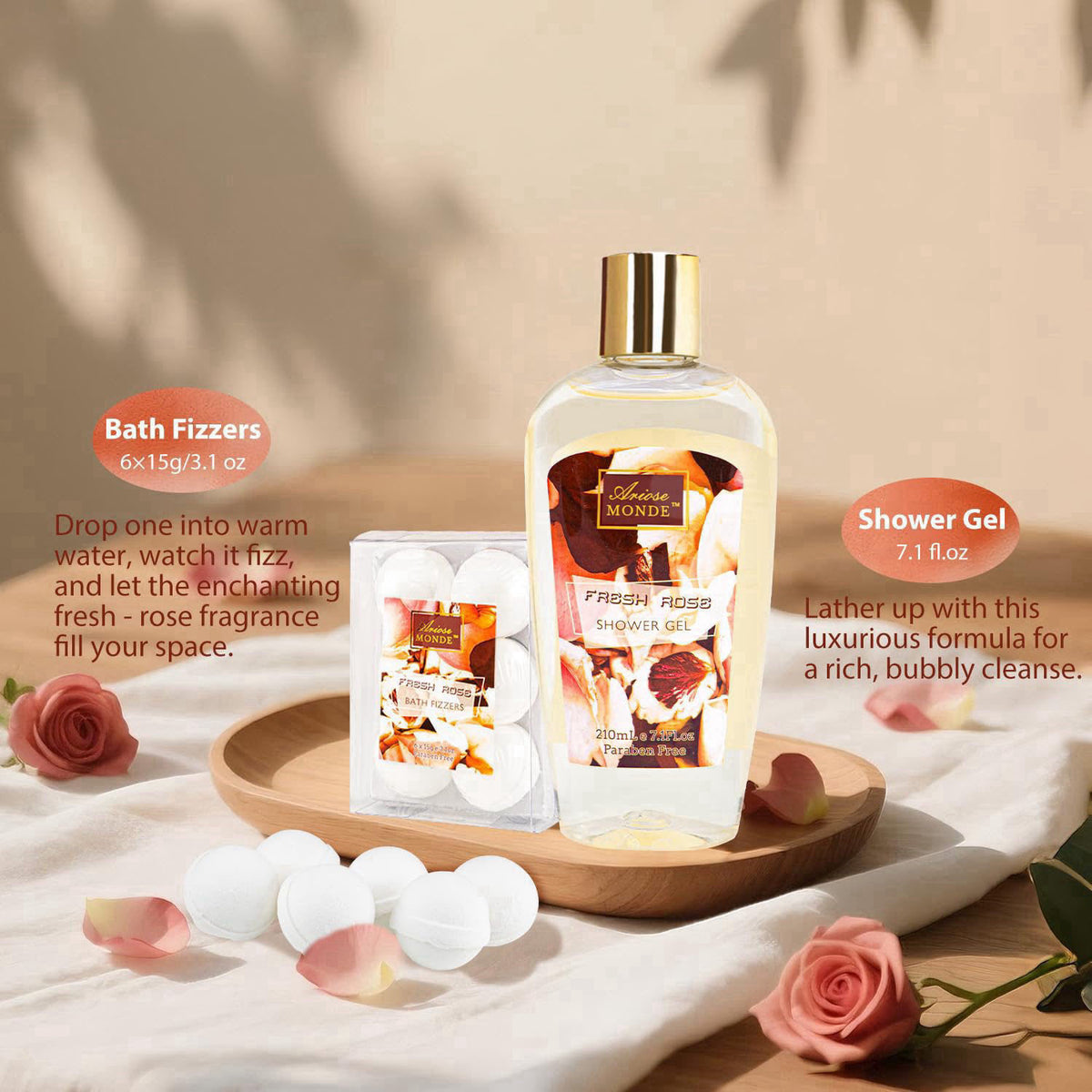 ArioseMonde Spa Gift Set for Women, 8pc Fresh Rose Relaxing Bath Set for Women Gift – alternate angle