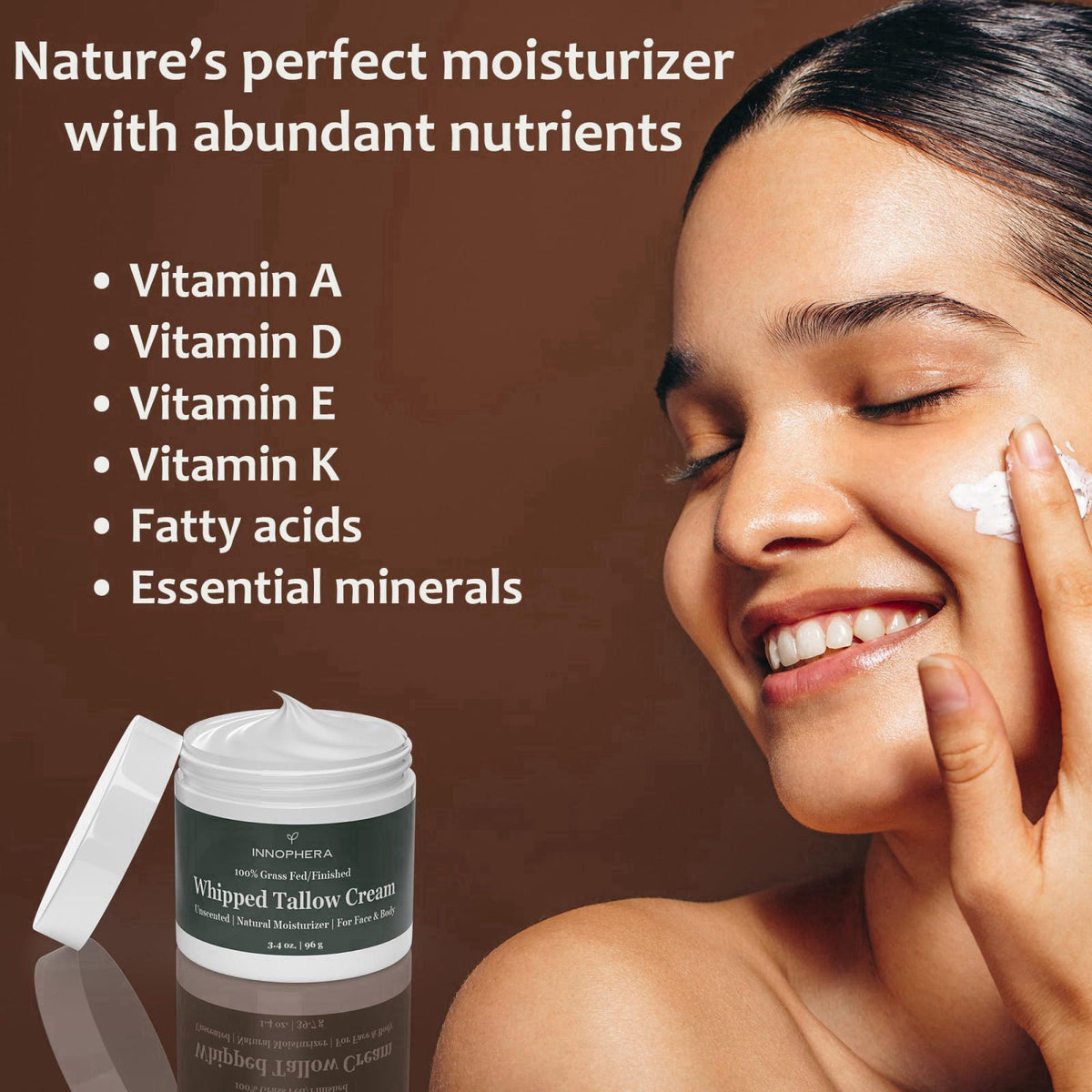 Innophera Whipped Beef Tallow Cream for Skin Care ‒ Grass Fed & Grass Finished ‒ 100% Natural Moisturizer for Sensitive 