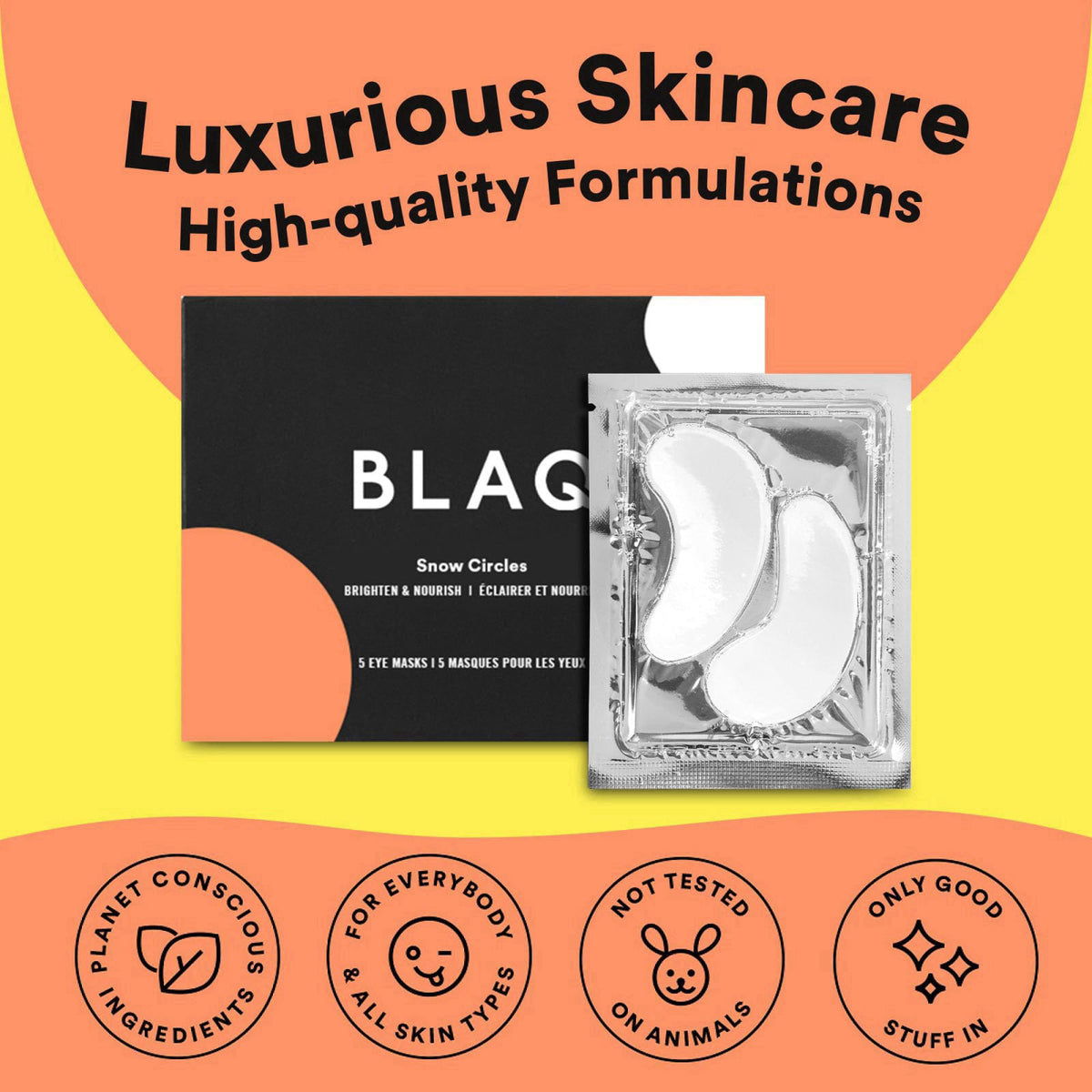 BLAQ Premium Under Eye Hydrating Patches for Dry Skin, Dark Circles and Puffiness. Snow Mushroom, Green Tea, Marine Alga