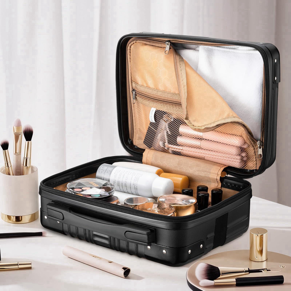 Noverlife 14in Portable Hard Shell Cosmetic Travel Case with Elastic Strap – close-up detail