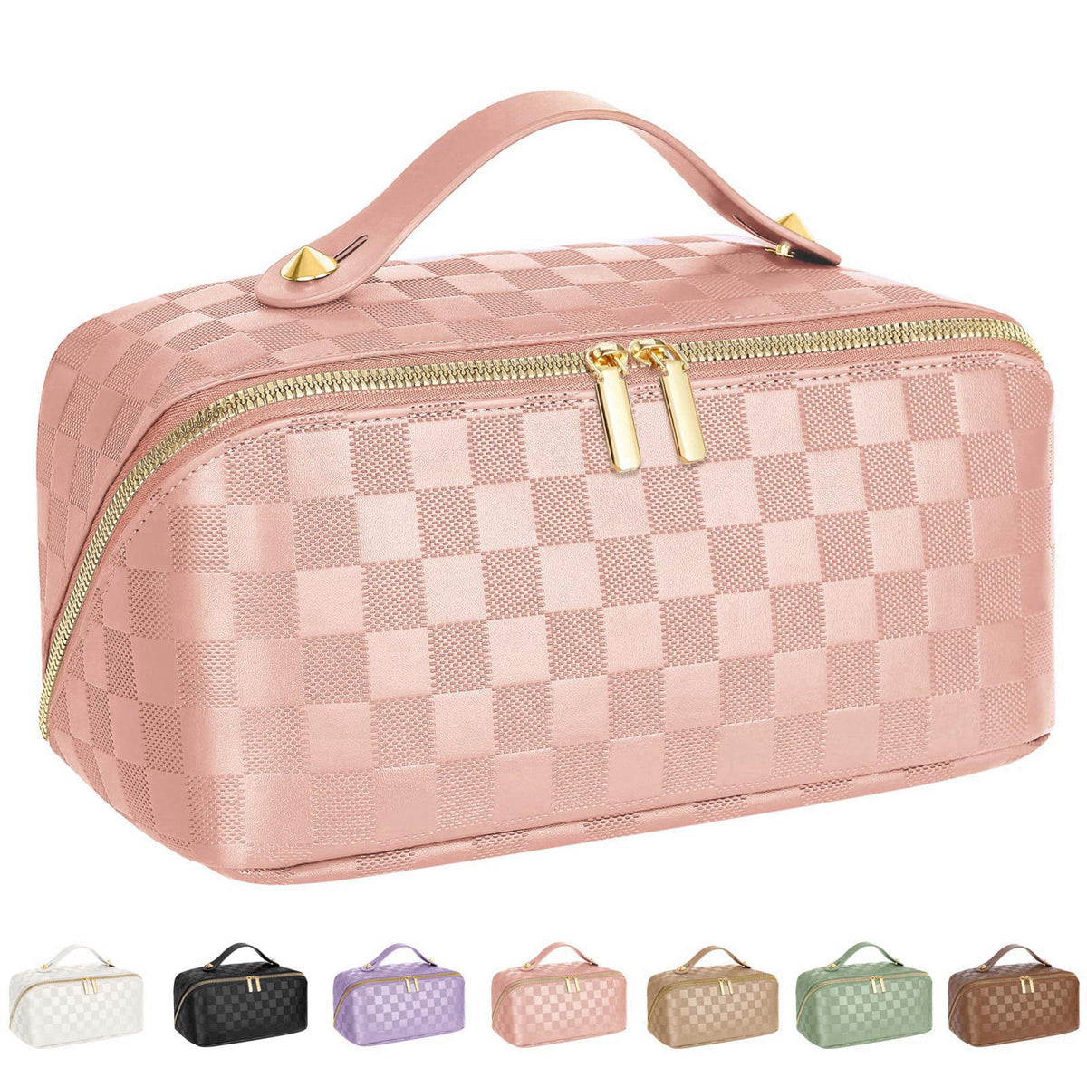 ALEXTINA Travel Makeup Bag, PU Leather Cosmetic Bag, Pink – product photo (Cosmetic Bags)