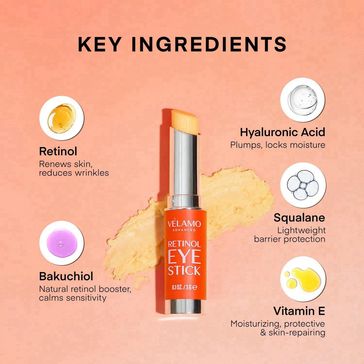 VELAMO ADVANCED Retinol Eye Stick: Renewing & Firming Under Eye Balm for Dark Circles, Puffiness, Fine Lines & Wrinkles 