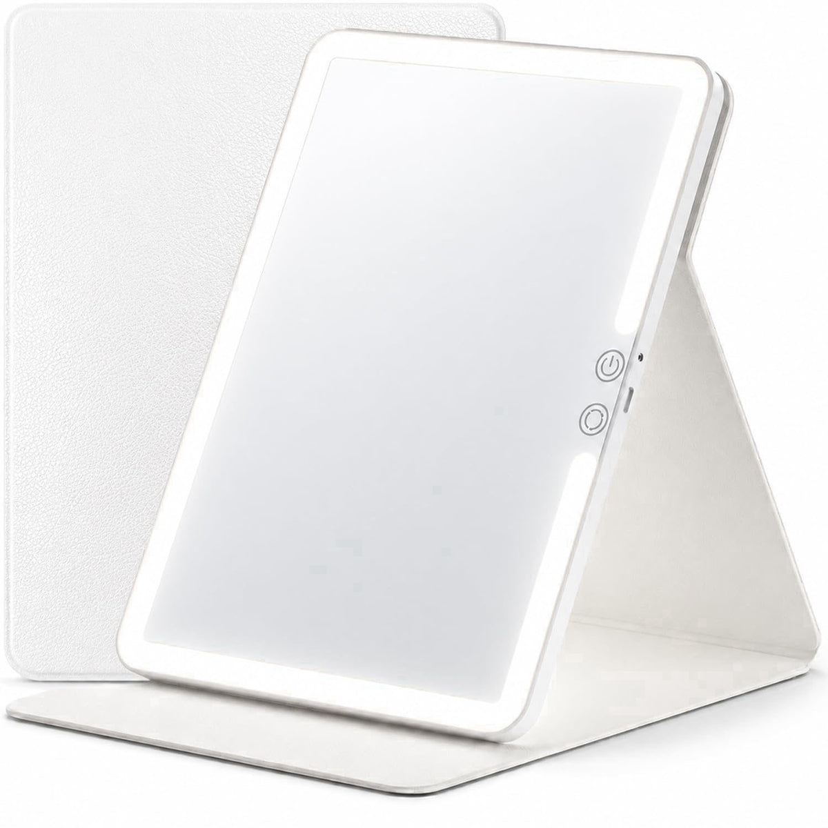 HUGOAI Travel Makeup Mirror with Lights, Soft-Grain White, 11.9" – product photo (Compact &amp; Travel Mirrors)