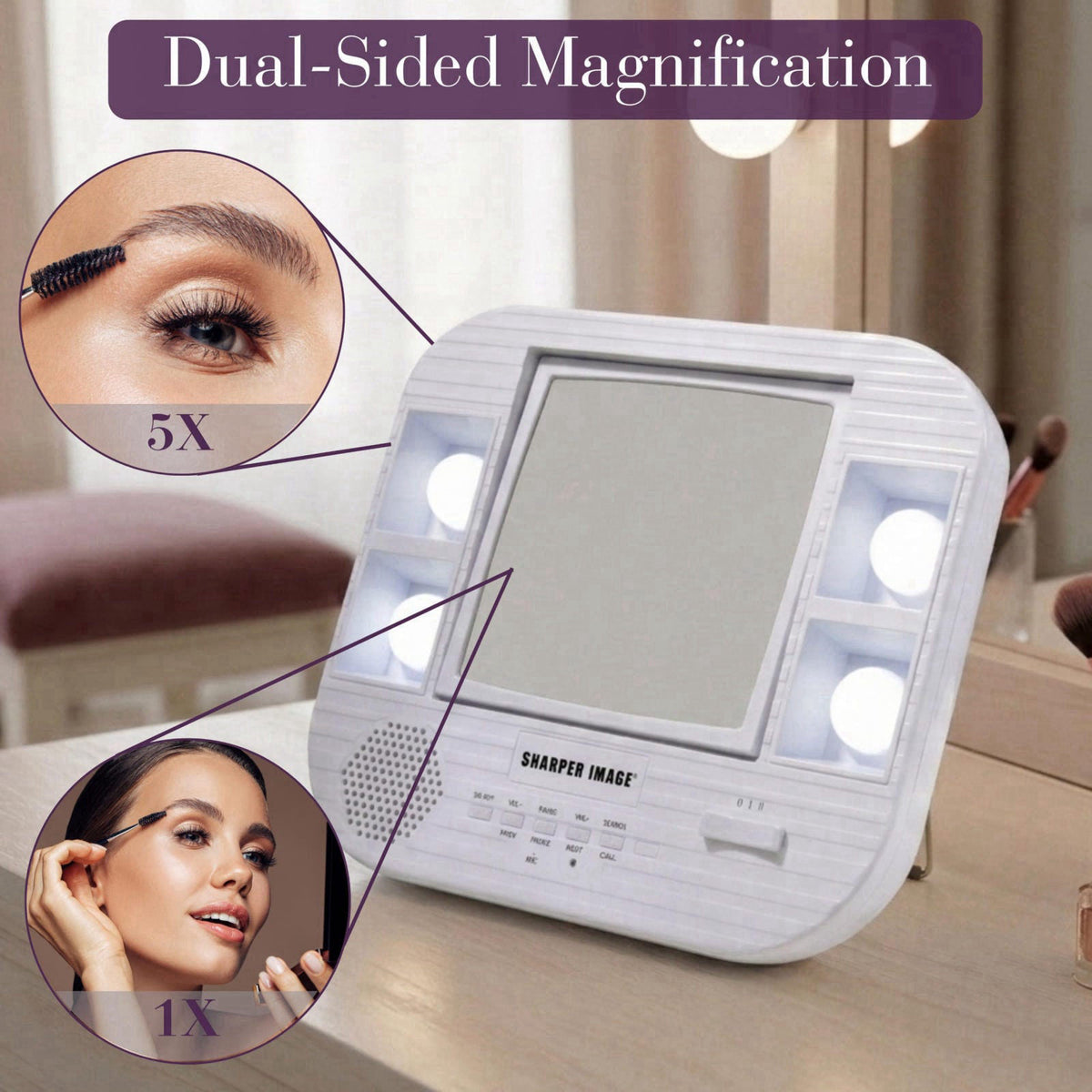 JERDON Lighted Makeup Mirror with 5X Magnification - White - J1025 – full view