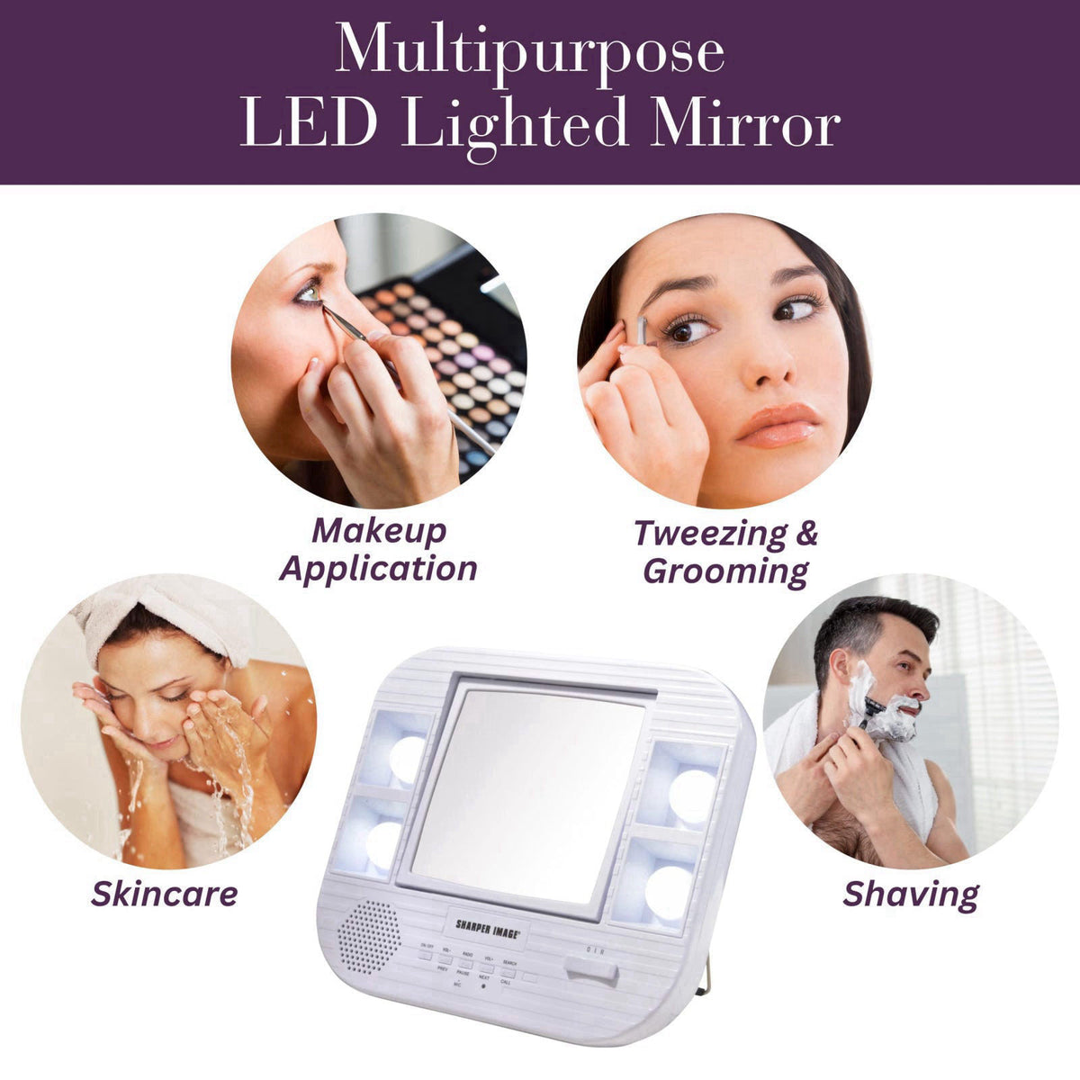 JERDON Lighted Makeup Mirror with 5X Magnification - White - J1025 – back view and specifications