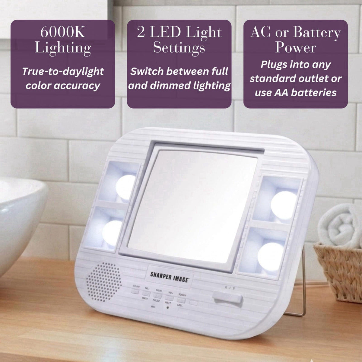 JERDON Lighted Makeup Mirror with 5X Magnification - White - J1025 – alternate angle