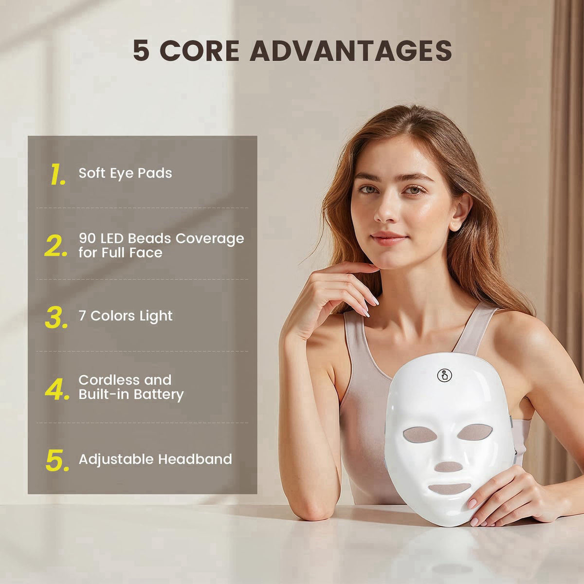 TOYHIS LED Face Mask Light Therapy,LED Light Therapy Mask for Face，Portable 7 Colors LED Facial Skin Care Mask for Home 