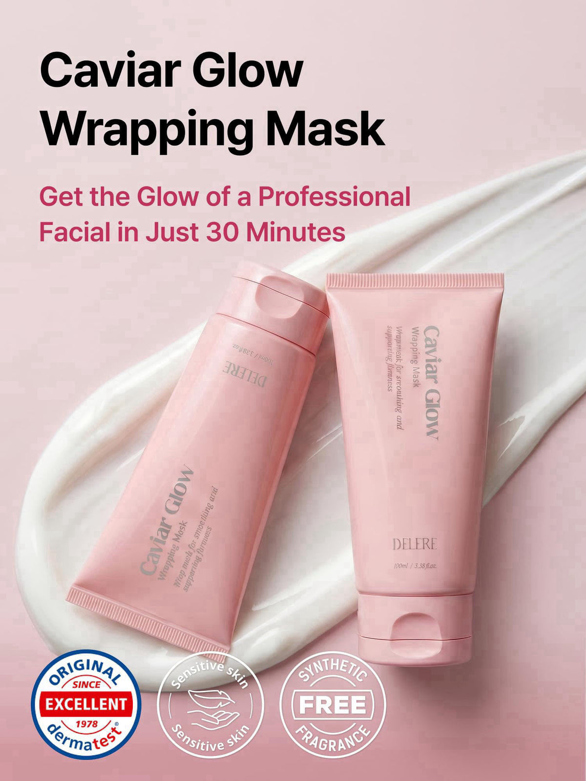 Delere Caviar Glow Collagen Wrapping Mask, Korean Peel-Off Mask, Glass Skin face – close-up detail