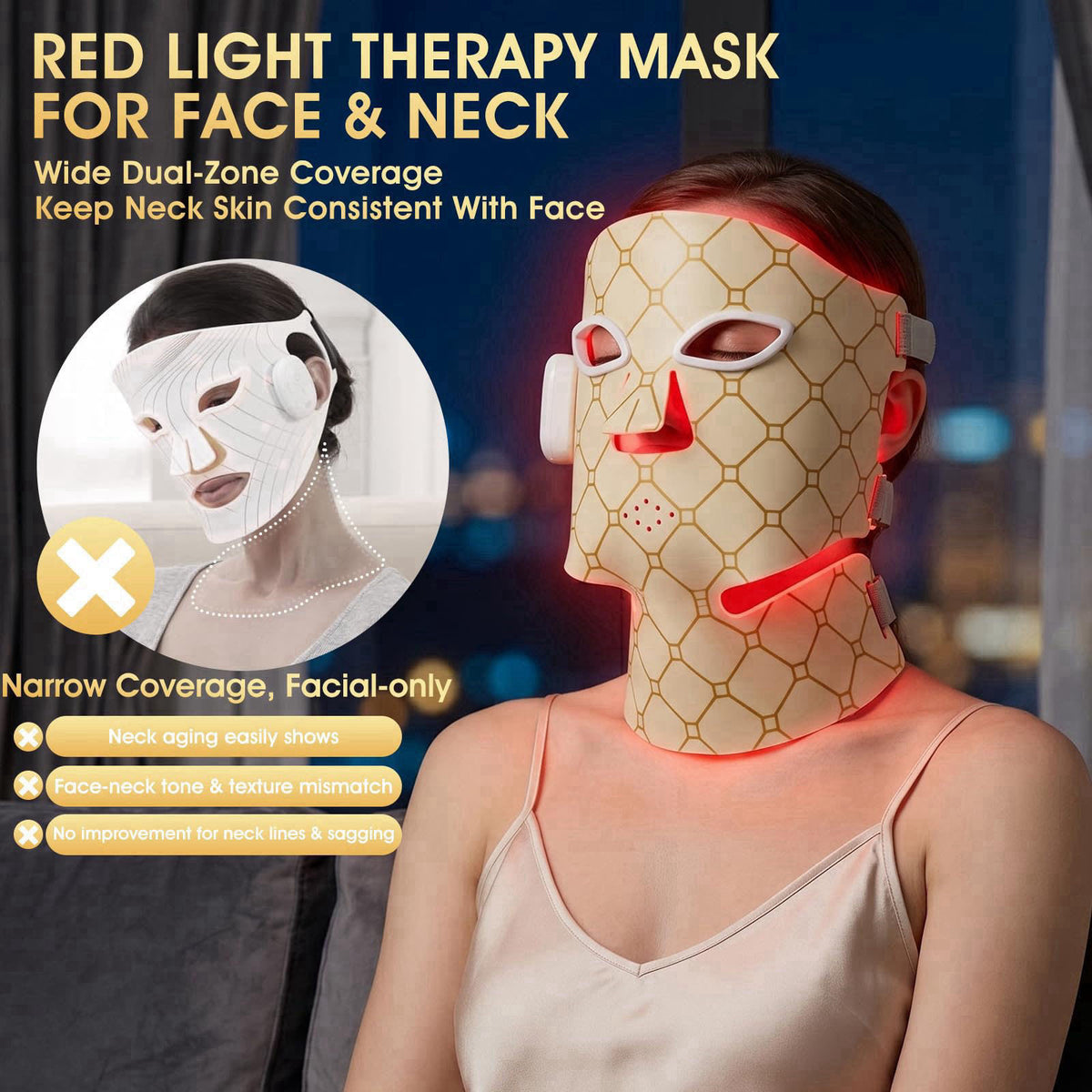CoolPump Upgraded Red Light Therapy Mask for Face and Neck,Cordless LED Face Mask – packaging and label