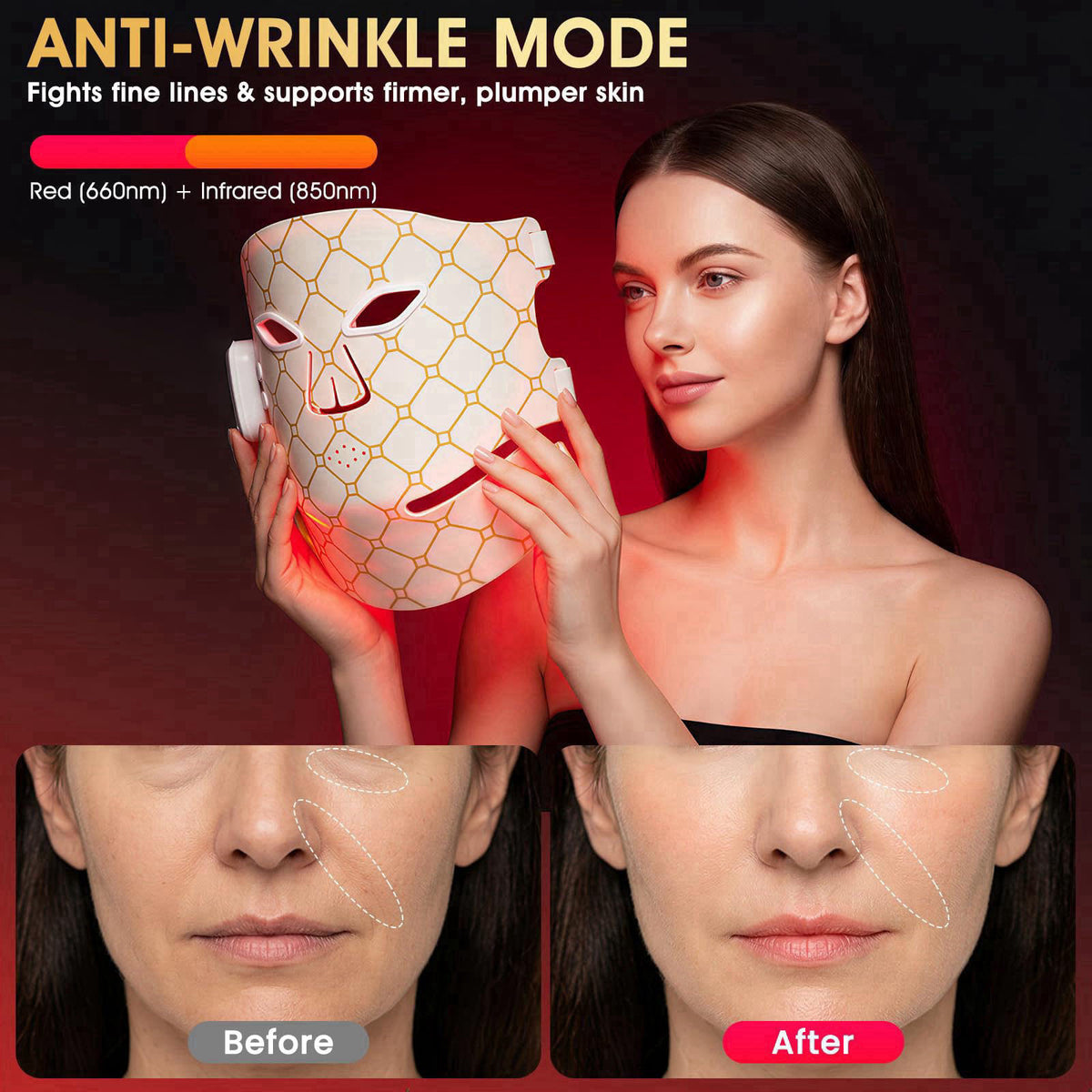CoolPump Upgraded Red Light Therapy Mask for Face and Neck,Cordless LED Face Mask – full view