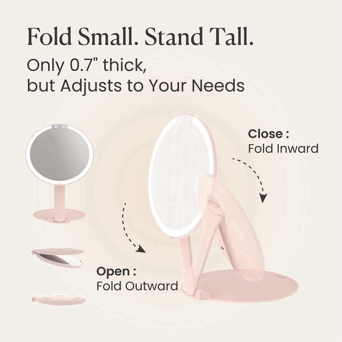 LEDIONOPTO Lighted Makeup Mirror, 8" Travel Mirror, Rechargeable & Portable – packaging and label