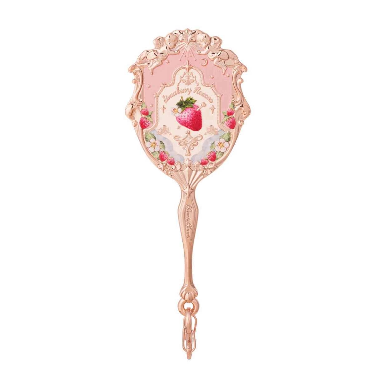 Flower Knows Strawberry Rococo Miniature Mirror Charm, Soft Pink Travel-Size Mirror Keychain with Easy-to-Hold Handle & 