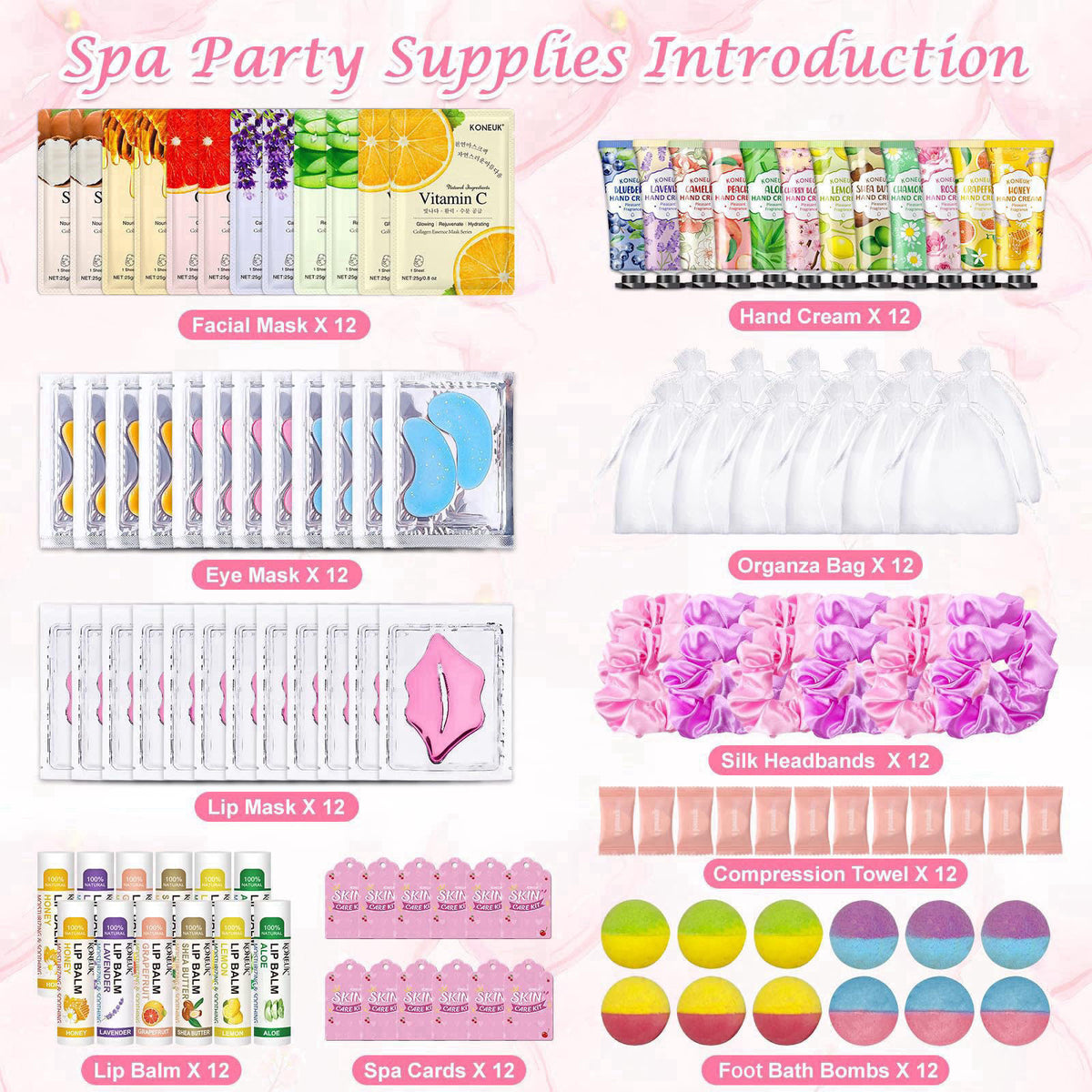 KONEUK 120 PCS Spa Party Supplies for Women, Spa Birthday Sleepover Party Supplies – close-up detail