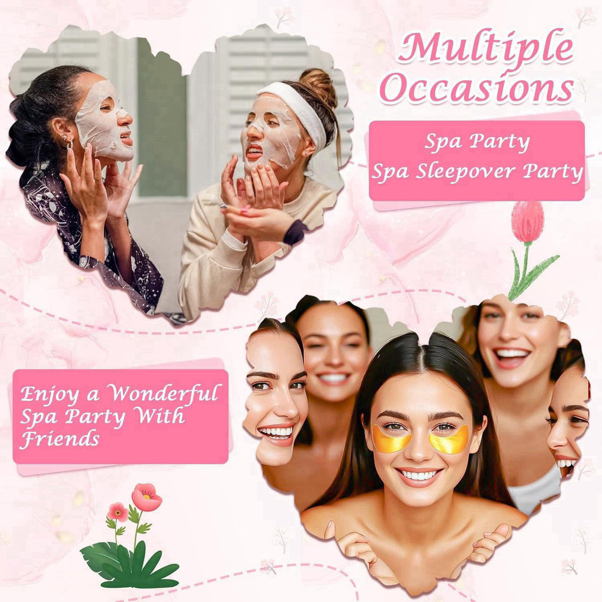 KONEUK 120 PCS Spa Party Supplies for Women, Spa Birthday Sleepover Party Supplies – packaging and label