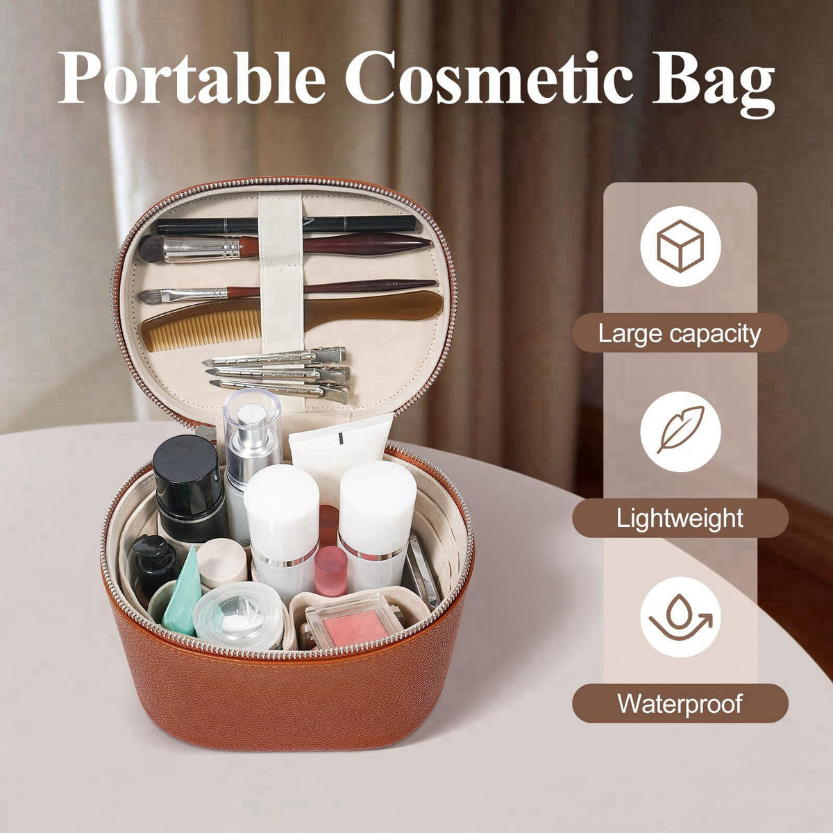 honitty Makeup Bag, Travel Make up Case with Compartments and Handle, Portable Cosmetic Organizer Bags,Toiletry Bag for 