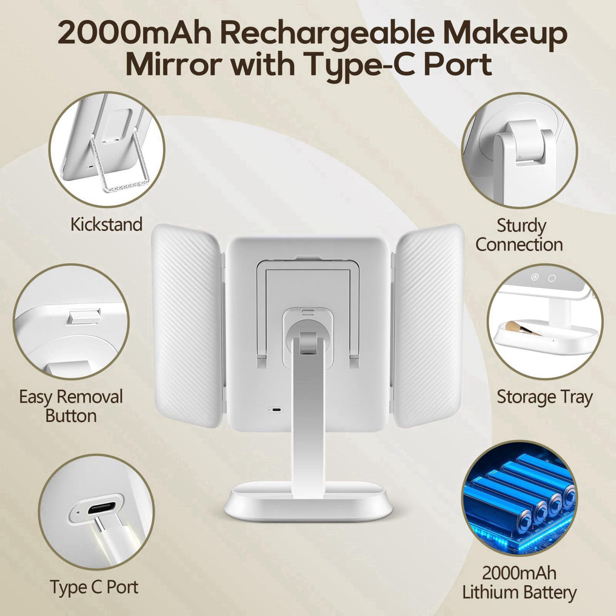 GOMIPURU Makeup Mirror with Lights and 10X/5X/1X Magnification, Vanity Mirror with 3 Color Lights, Rechargeable, Detacha