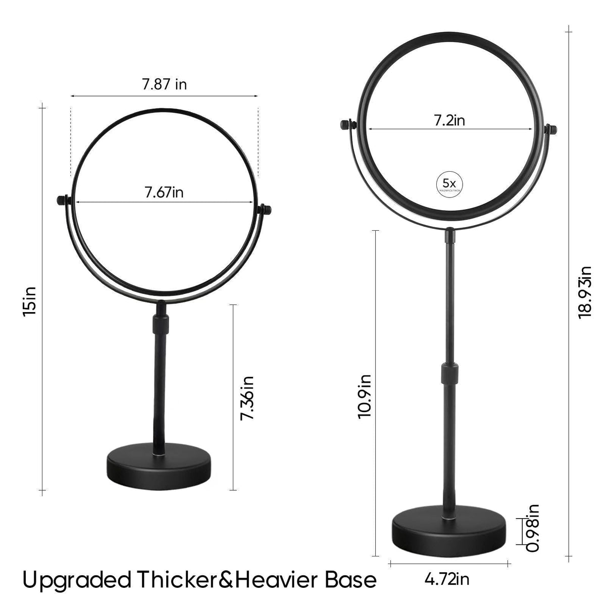 Nicesail Adjustable Makeup Magnified Mirror Matte Black 5X 15 L x 9" W – close-up detail