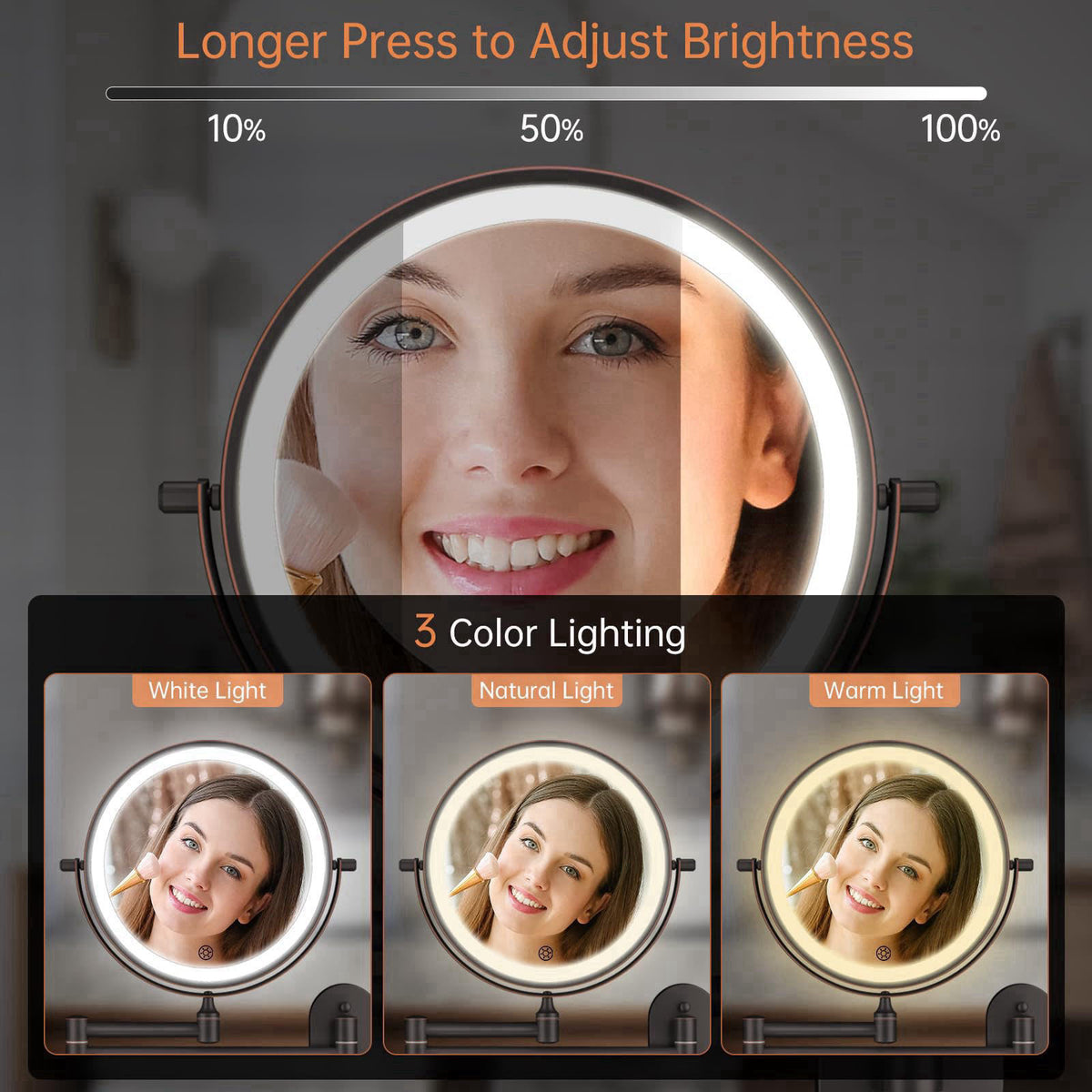FUNTOUCH 5000mAh Rechargeable Wall Mounted Lighted Makeup Mirror Double Sided 1X30X – alternate angle