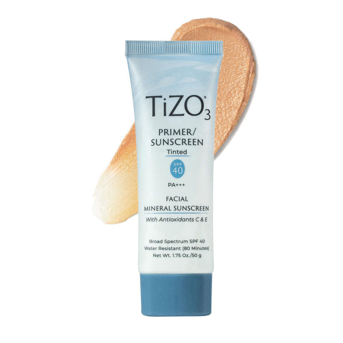 TiZO3 Facial Mineral Sunscreen and Primer, Tinted Broad Spectrum SPF 40 with Antioxidants, Sheer matte finish, Fragrance