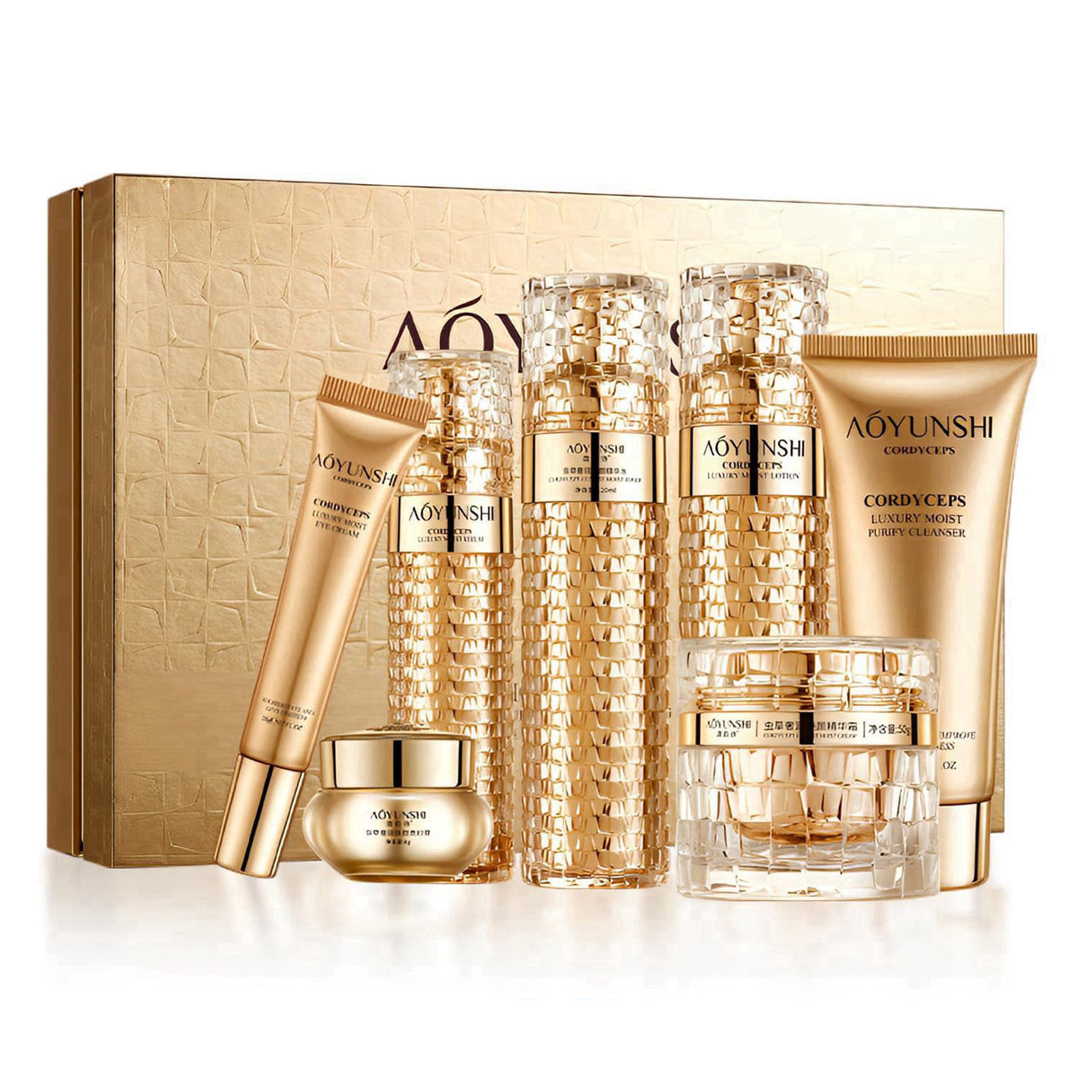 MEIYUANNAISI Luxurious Hydrating Skincare Gift Set with Cordyceps Extract - Includes Face Cleanser, Balm, Eye Cream, and