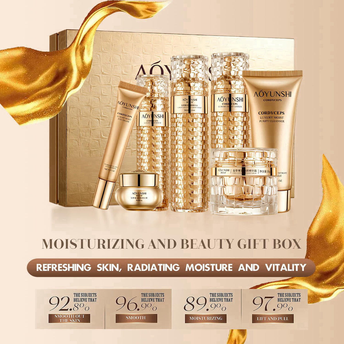 MEIYUANNAISI Luxurious Hydrating Skincare Gift Set with Cordyceps Extract - Includes Face Cleanser, Balm, Eye Cream, and
