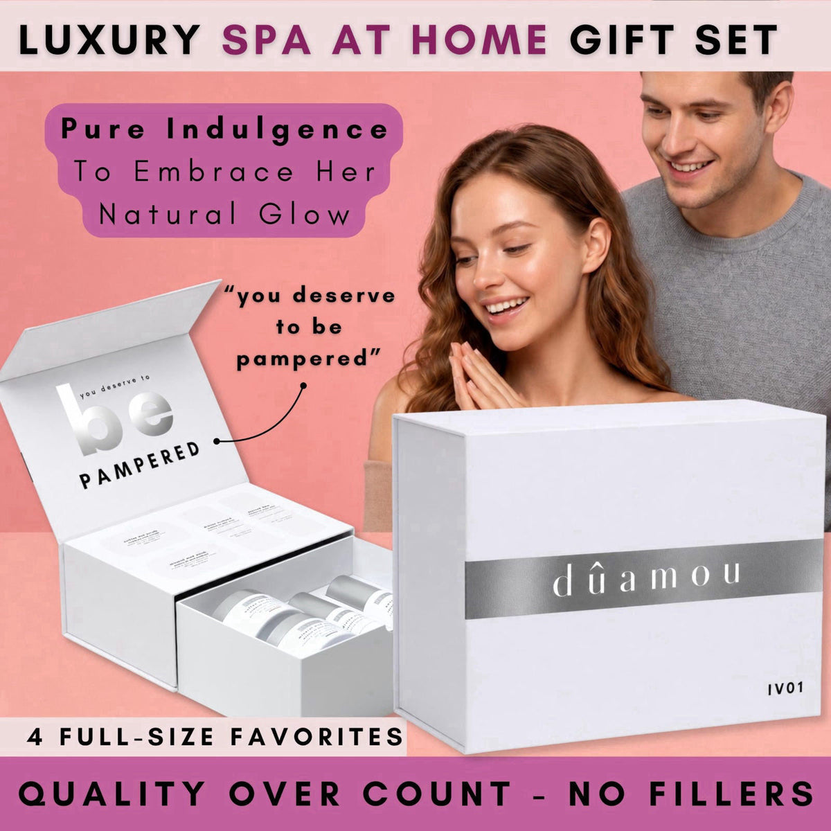 d&ucirc;amou Luxury Spa Gift Set For Women - Dûamou IV01 Rejuvenating Pampering Self-care Skincare Set | Premium Gift Bo