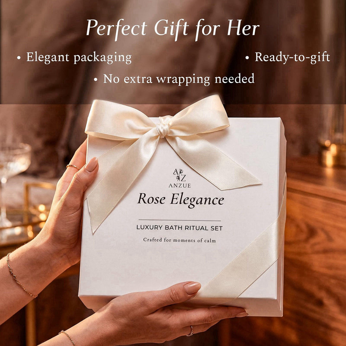 ANZUE Rose Spa Gift Set for Women – Shower Spa Gifts, Self Care Gift Basket, Candle, Body Scrub, Shower Steamers, Lip Ba