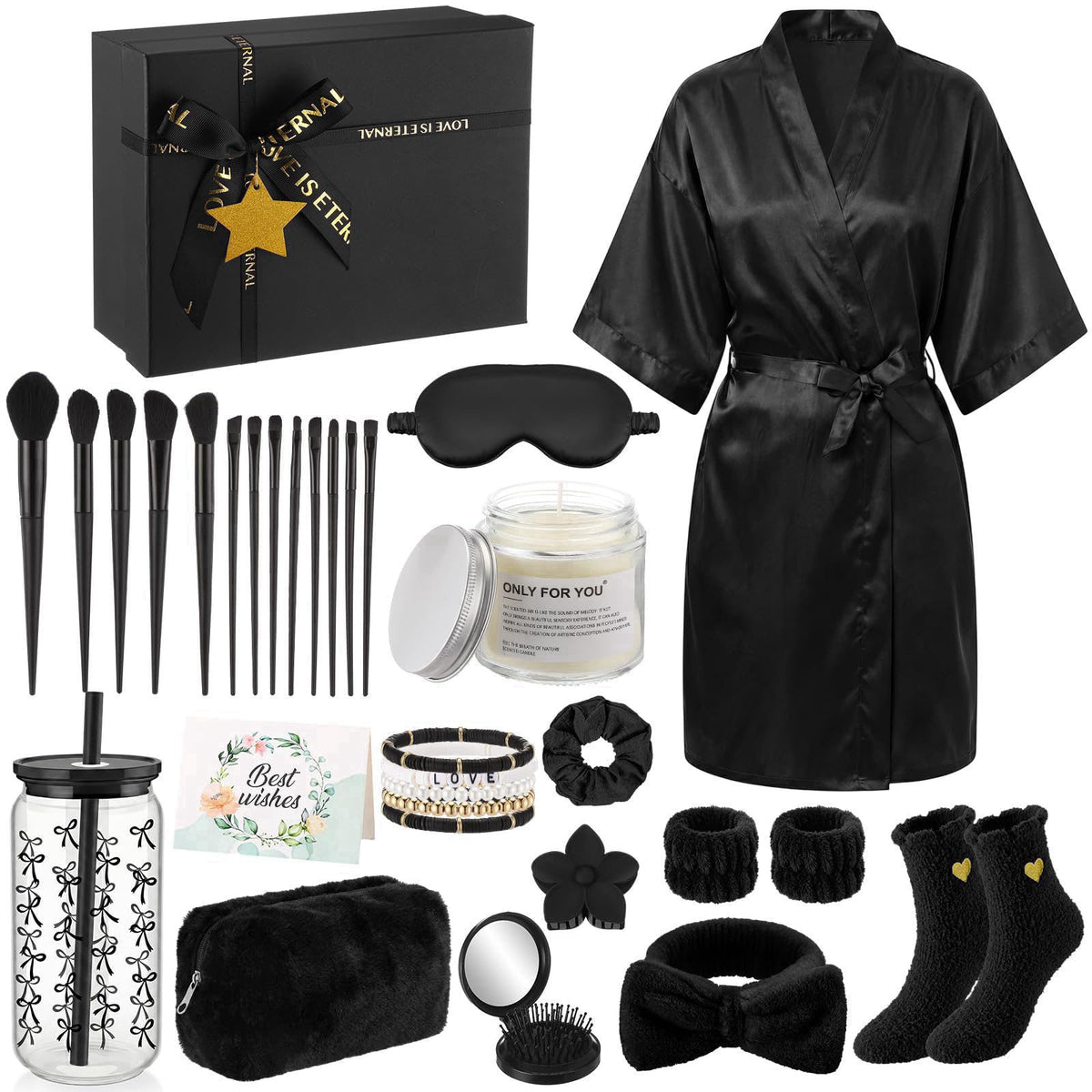 Shyyween 15 Pcs Robe Gift Set for Women Birthday Spa Basket, Black – product photo (Gift Sets)