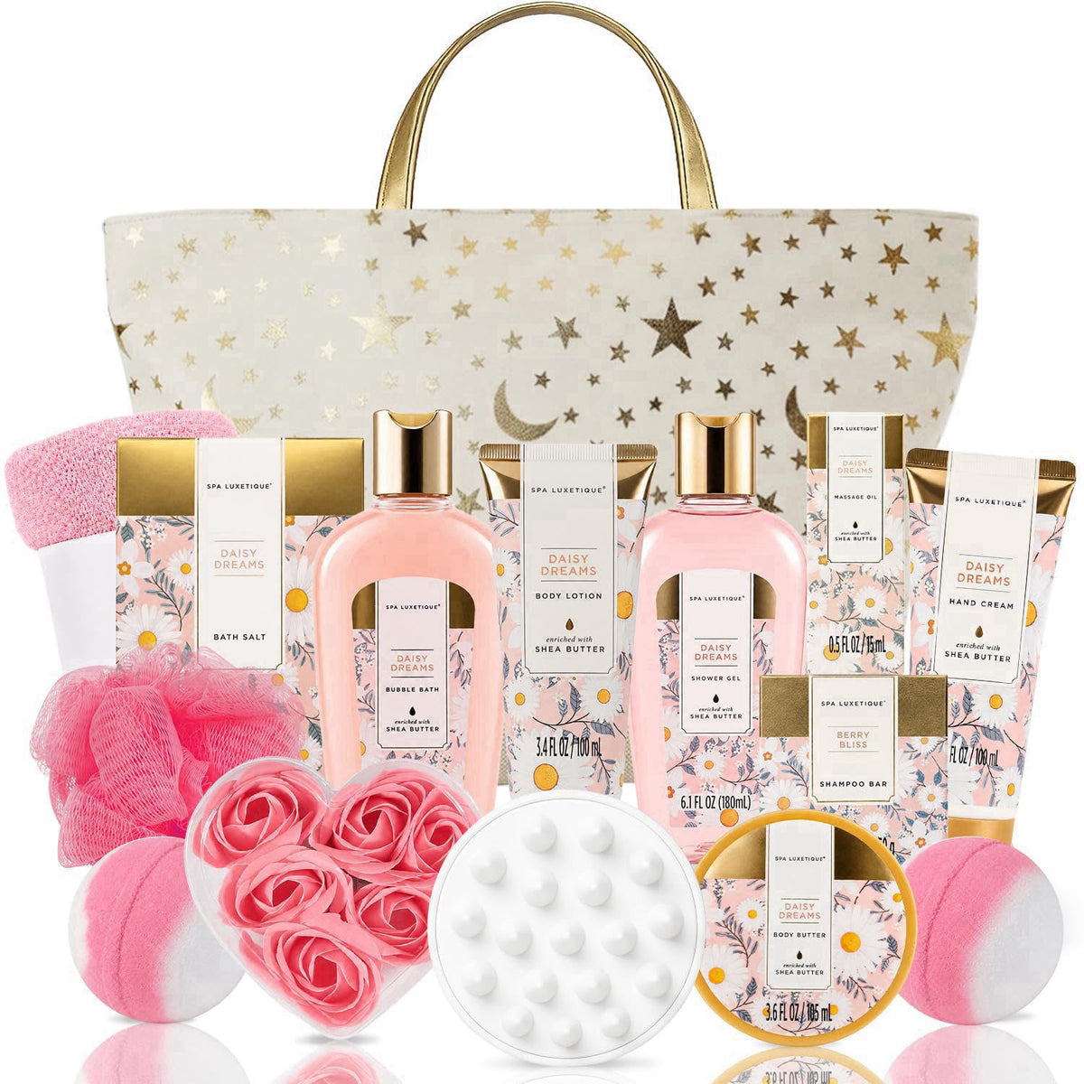 Spa Luxetique Daisy Dream 15pc Spa Gift Baskets Gifts for Women – product photo (Sets &amp; Kits)