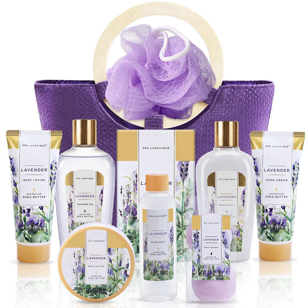 Spa Luxetique Bath Sets for Women Gifts - 10 Pcs Lavender Spa Kit, Self Care Kit for Her, Birthday, Anniversary, Holiday