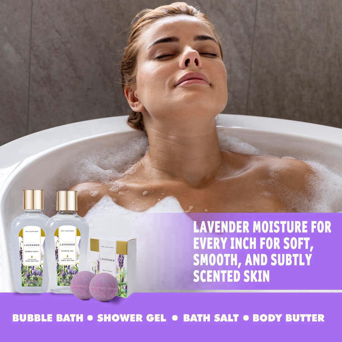 Spa Luxetique Bath Sets for Women Gifts - 10 Pcs Lavender Spa Kit, Self Care Kit for Her, Birthday, Anniversary, Holiday