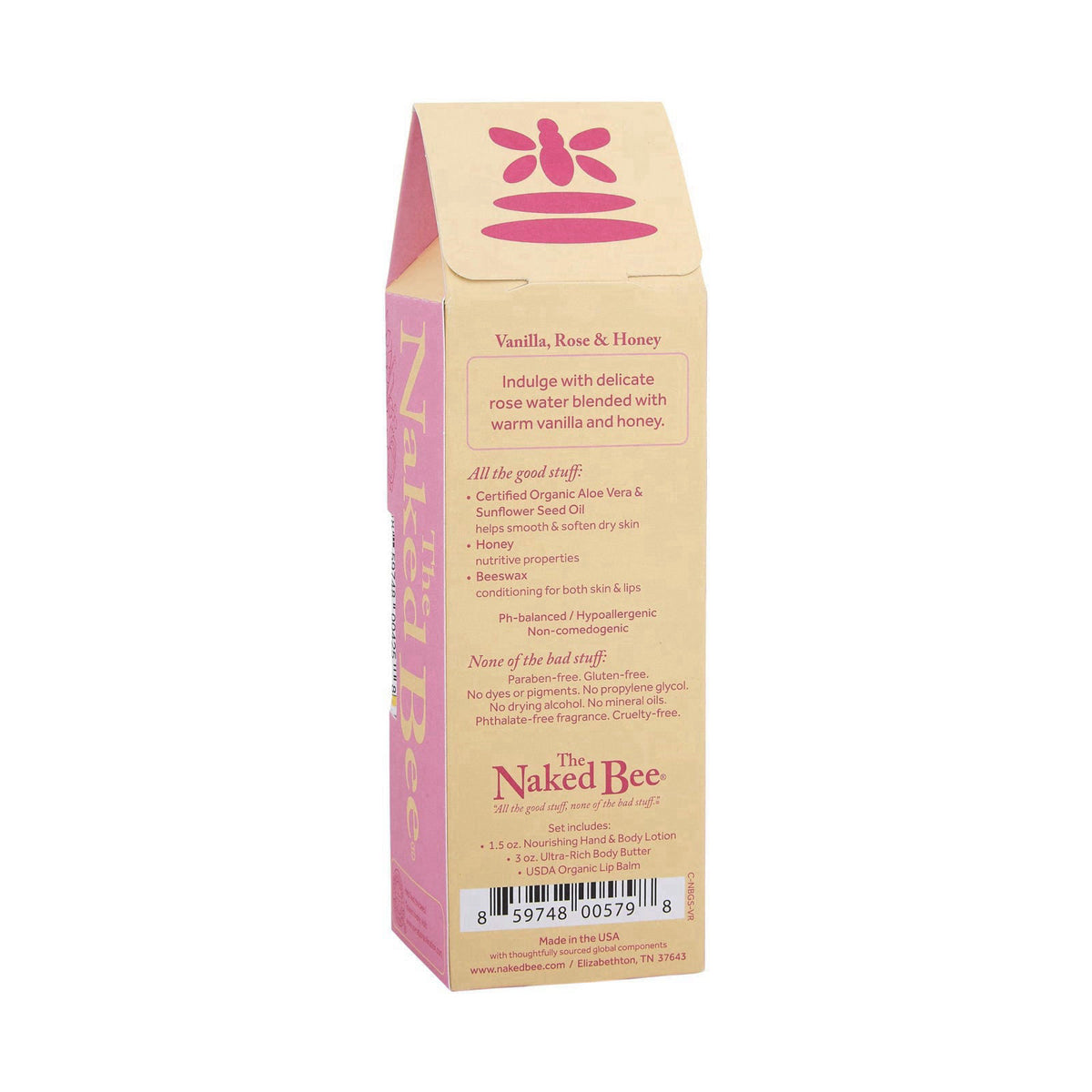 The Naked Bee Contemporary Vanilla, Rose & Honey Gift Collection – close-up detail in White