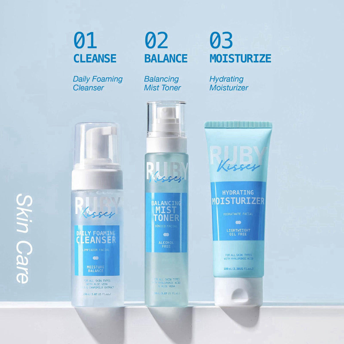 Ruby Kisses Complete Hydration Skincare Set, Face & Body Essentials, Includes Daily Foaming Cleanser, Balancing Mist Ton