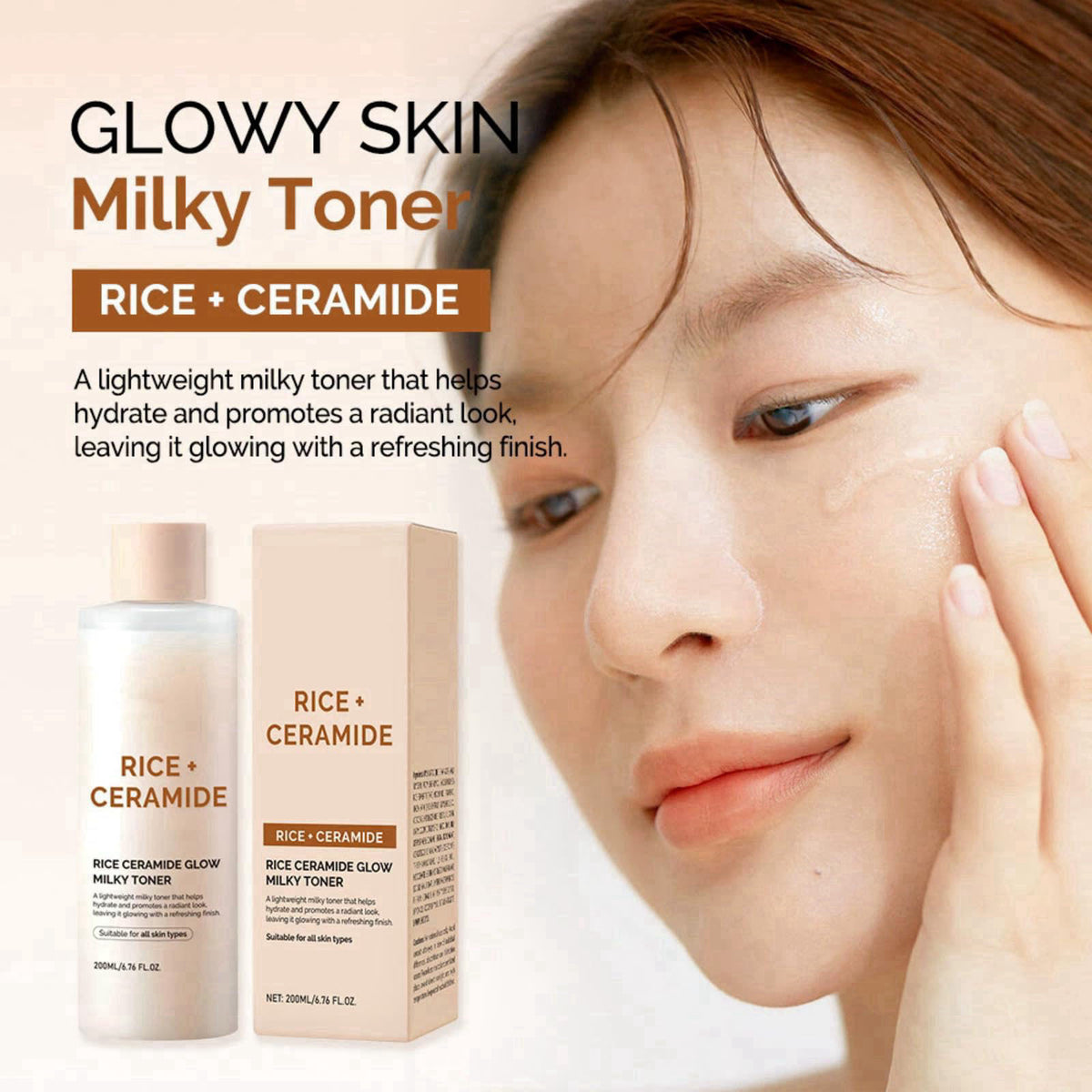 XJBD Rice Ceramide Moisturizing Skincare Set, Korean Glow Skin Travel Gift Kit with Rice Water - Radiance 4-Step Routine