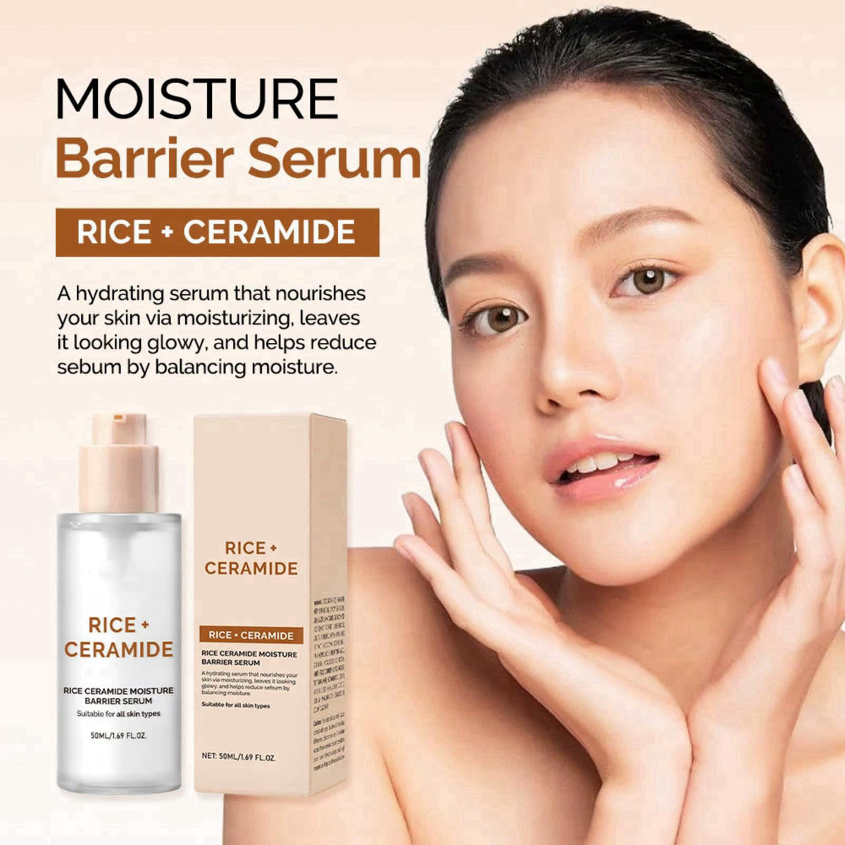 XJBD Rice Ceramide Moisturizing Skincare Set, Korean Glow Skin Travel Gift Kit with Rice Water - Radiance 4-Step Routine