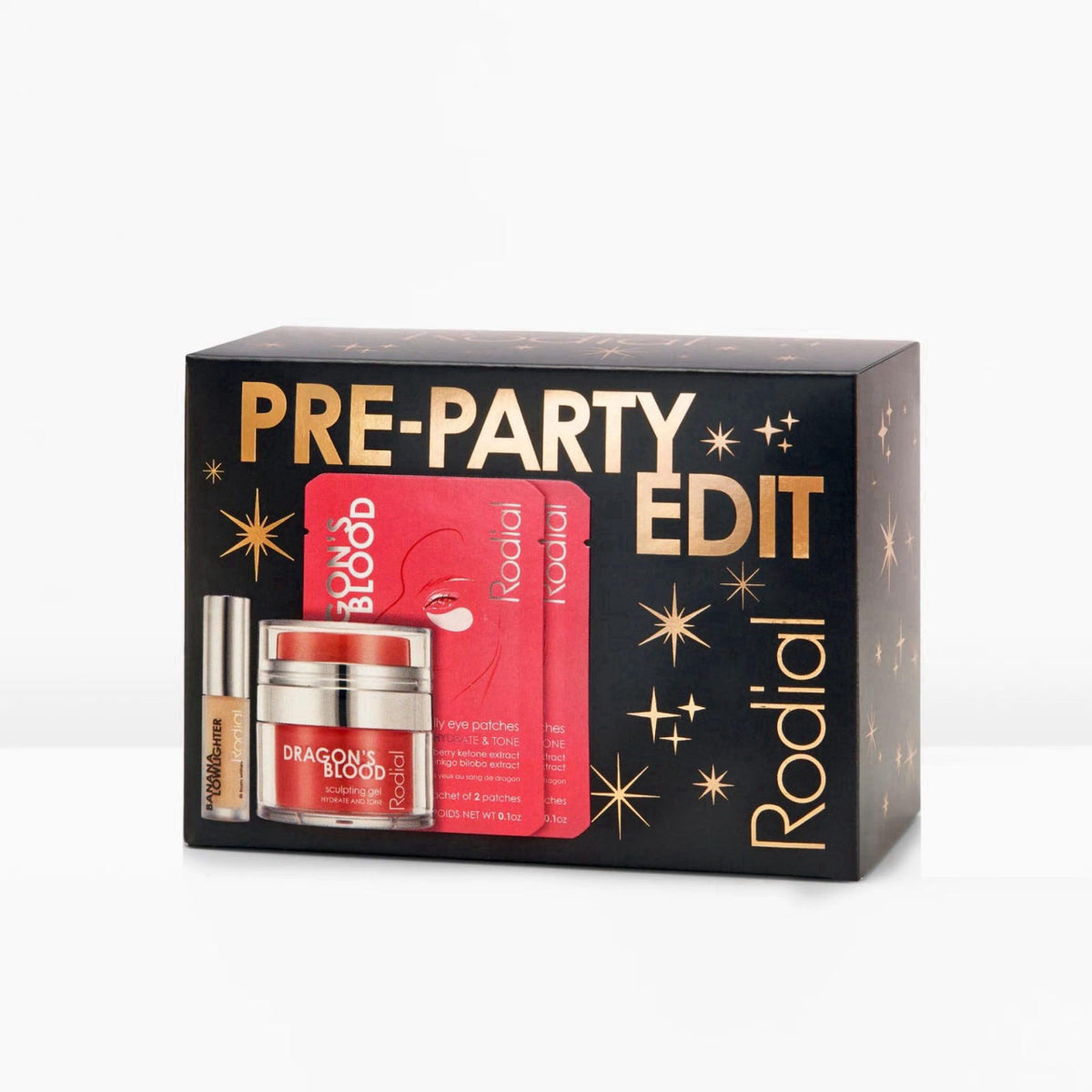 Rodial Pre-Party Edit - Holiday Skincare & Makeup Gift Set with Banana Lowlighter 0.07 oz, Dragon’s Blood Sculpting Gel 