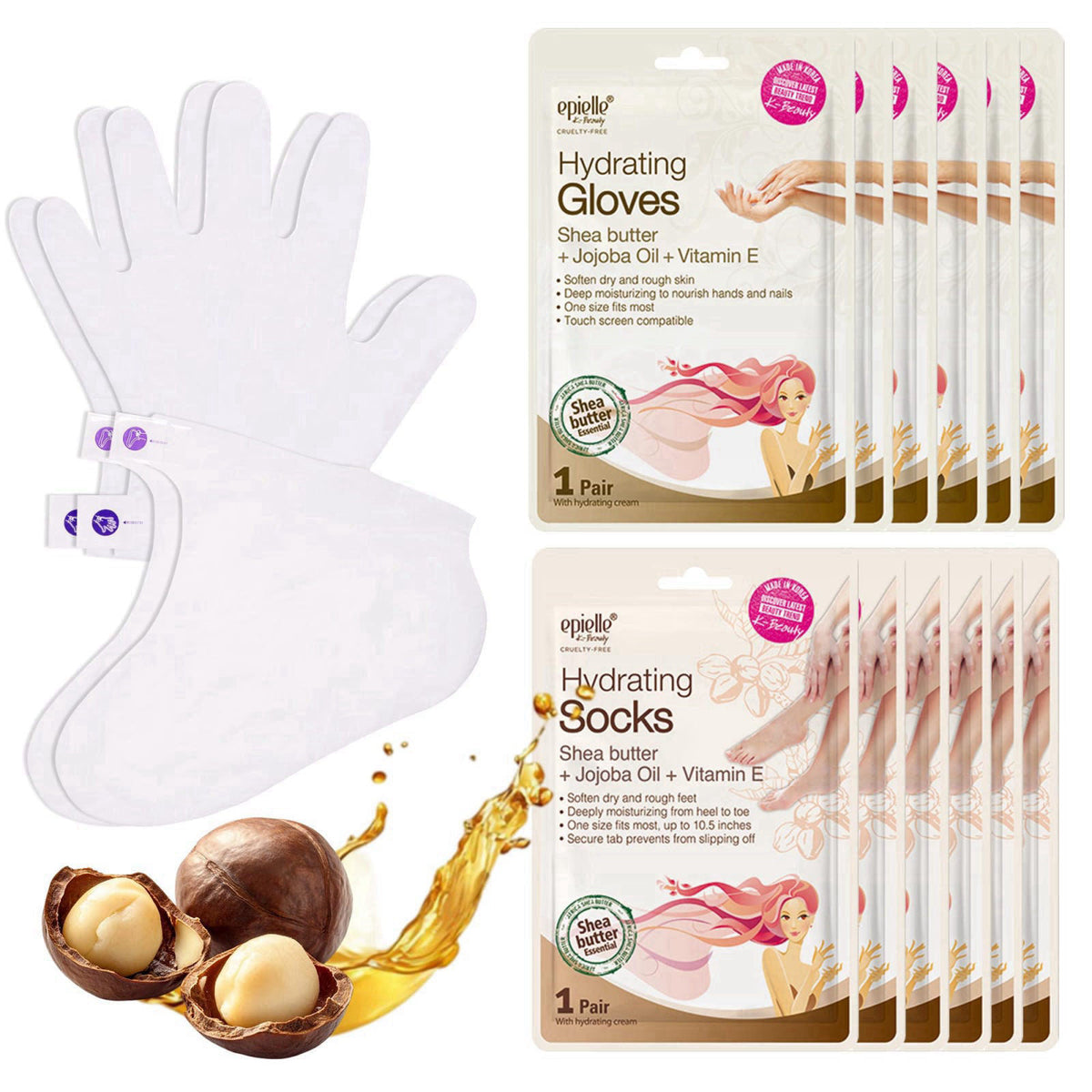 Epielle Hydrating Hand & Foot Masks, Relieve and Soften Dry, Overworked Skin, Self Care Gifts for Women, Spa Kit, 6 Mois