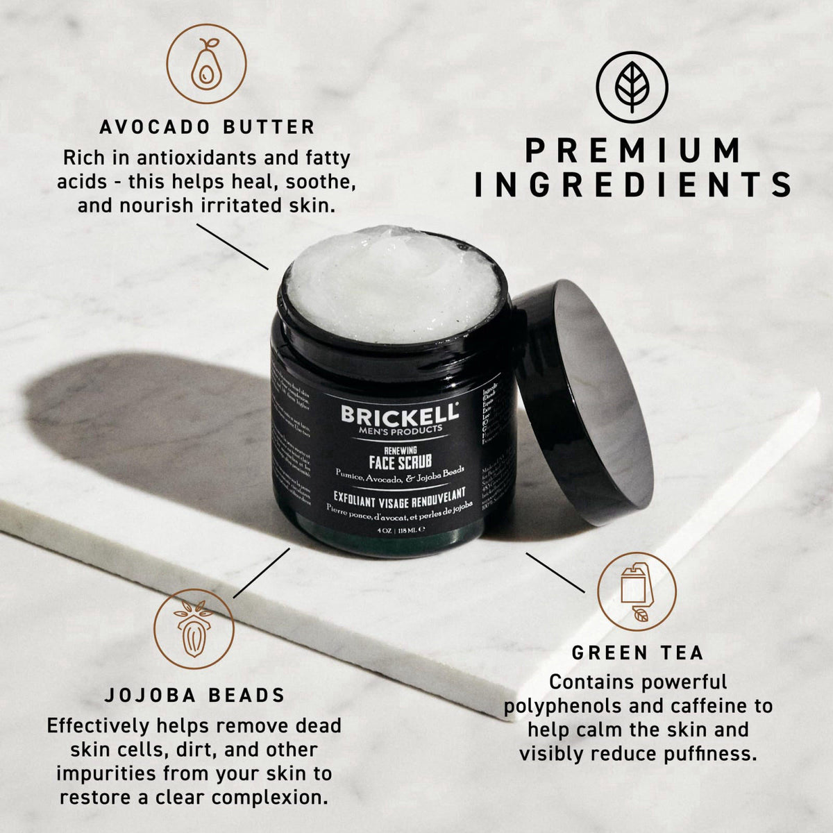 Brickell Men's Products Brickell Men's Renewing Face Scrub for Men, Deep Exfoliating Facial Scrub Formulated with Pumice