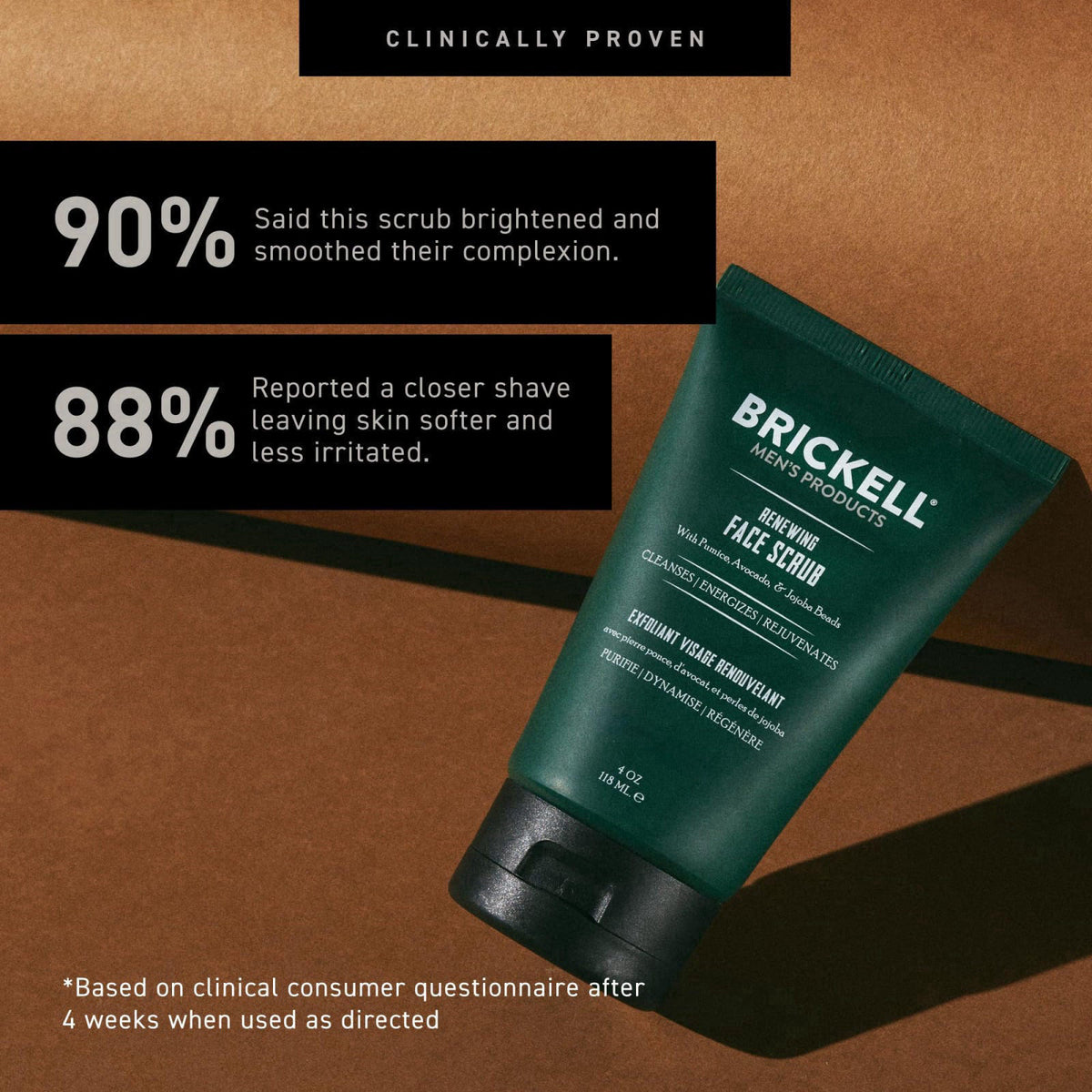 Brickell Men's Products Brickell Men's Renewing Face Scrub for Men, Deep Exfoliating Facial Scrub Formulated with Pumice